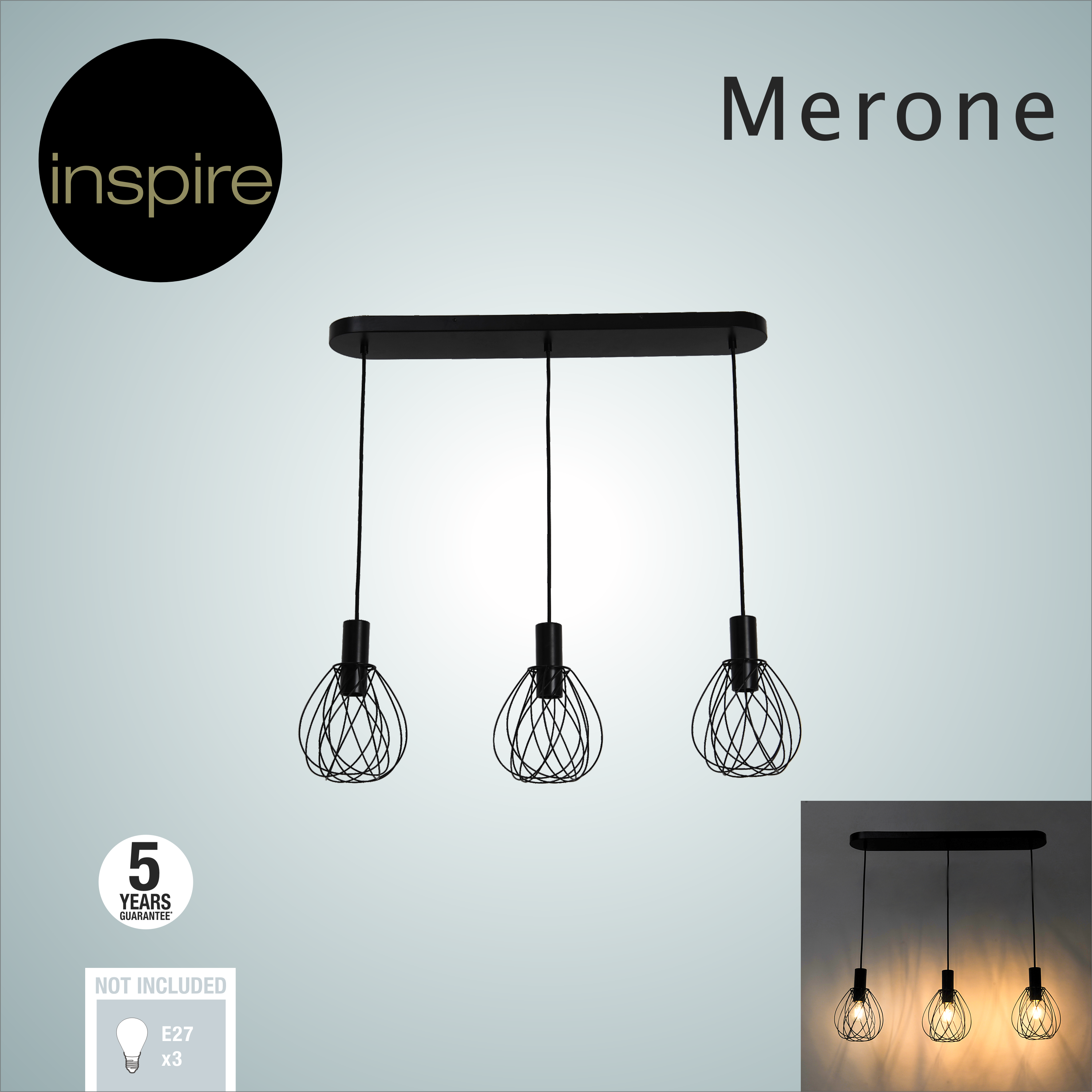 Lampa wisząca Merone czarna E27 Inspire - 20