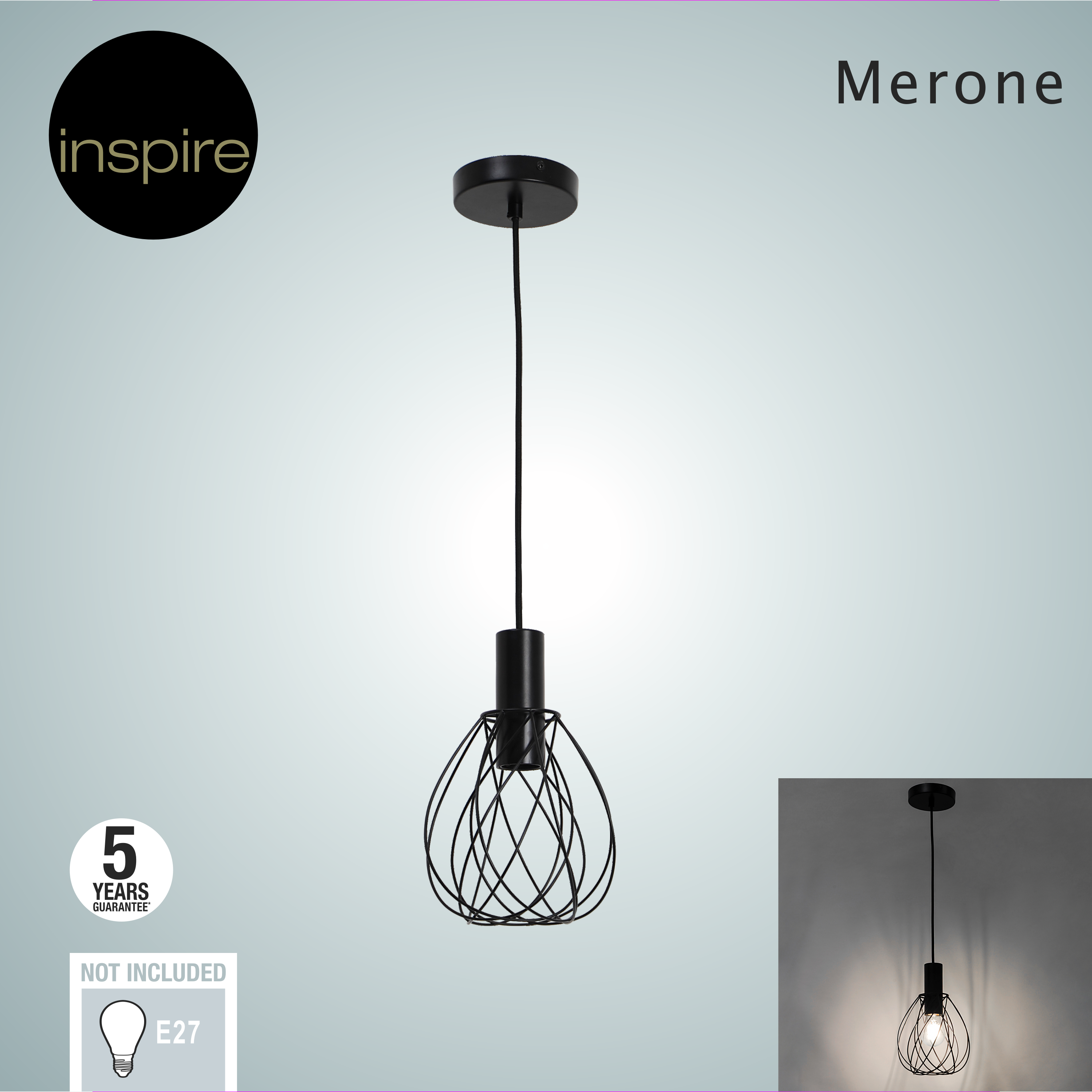 Lampa wisząca Merone czarna E27 Inspire - 15