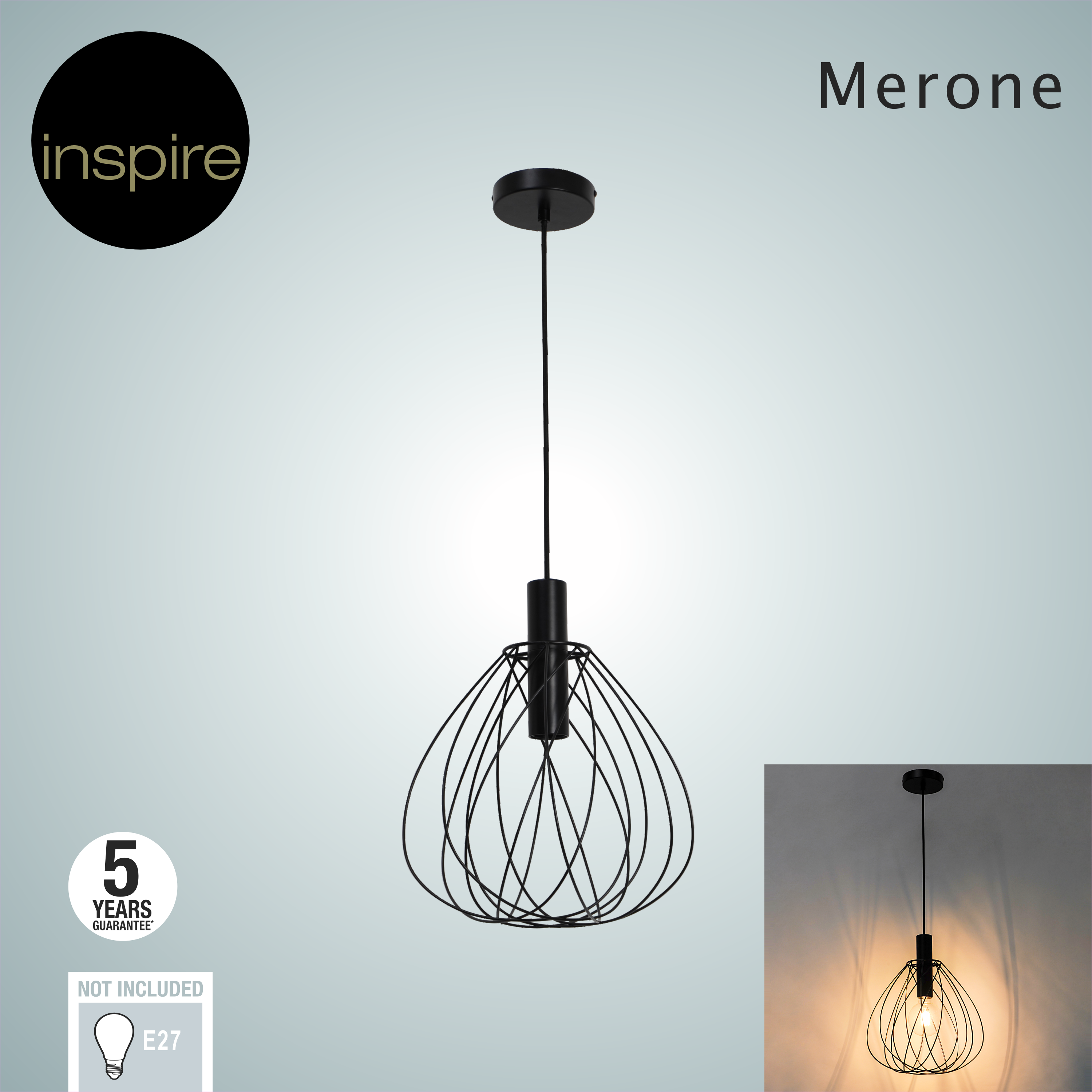 Lampa wisząca Merone czarna E27 Inspire - 20