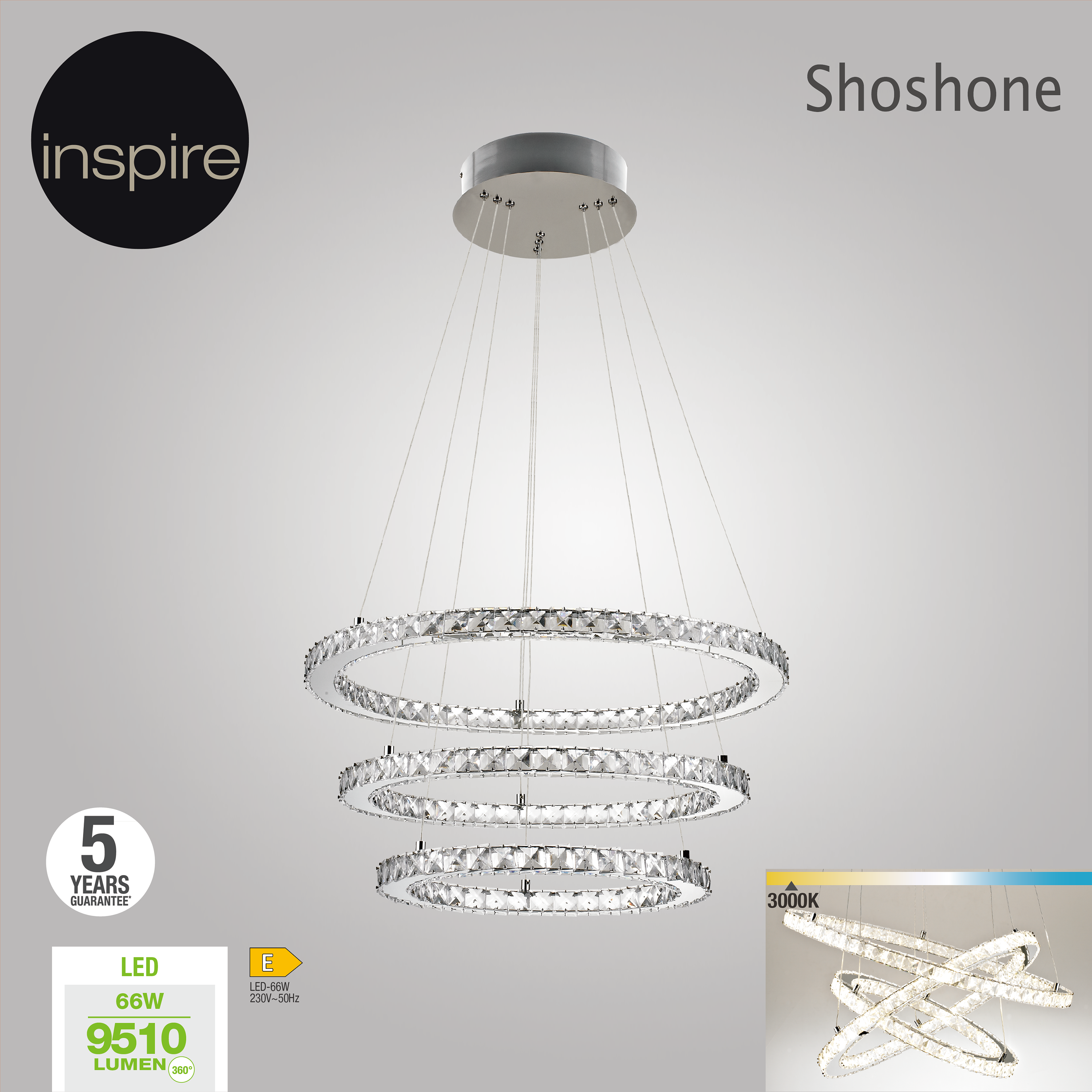 Lampa wisząca Shoshone chrom LED INSPIRE - 11