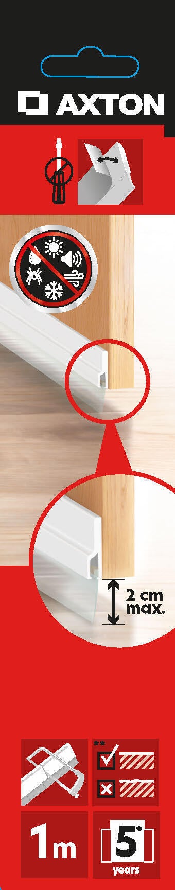 Burlete de puerta interior AXTON adhesivo goma en color incoloro / transparente, 7 mm de espesor x 4.5 cm de altura x 100 cm de longitud. Perfil junta plano. Recortable. Tipo de instalación encolado. - 9