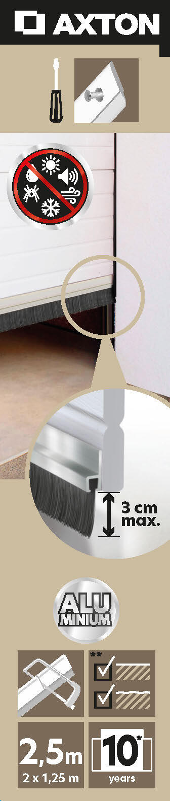 Burlete de puerta de garaje AXTON alu en color gris, 30 mm de espesor x 6 cm de altura x 250 cm de longitud. Perfil junta plano. Recortable. Tipo de instalación atornillar. - 9