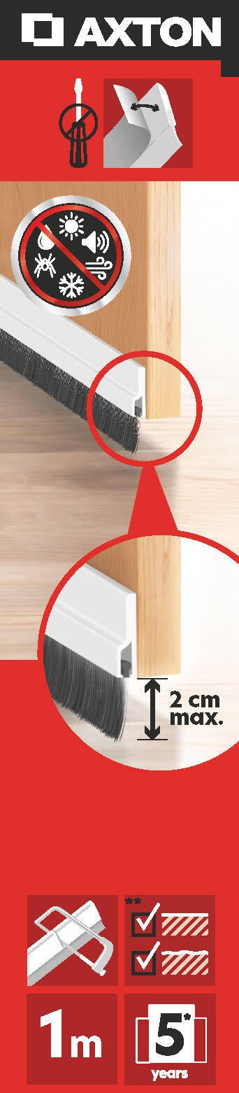 Burlete de puerta interior AXTON adhesivo en color blanco, 20 mm de espesor x 4.5 cm de altura x 100 cm de longitud. Perfil junta plano. Recortable. Tipo de instalación encolado. - 8