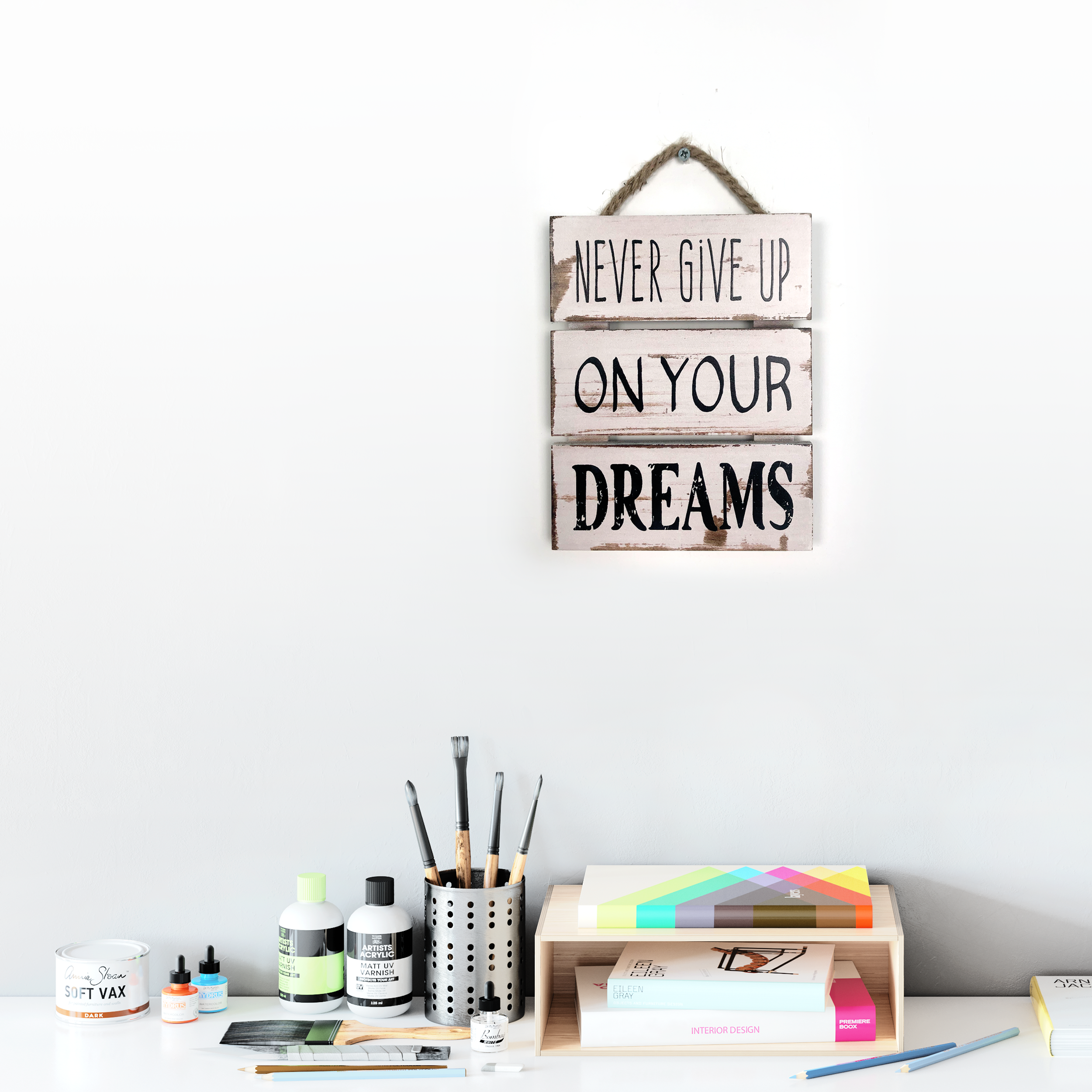 Quadro de madeira INSPIRE NEVER GIVE UP 16X20CM - 2