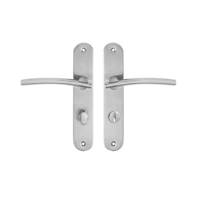 2 poignées sur plaque condamnation Marion acier inoxydable brillant, entraxe 195