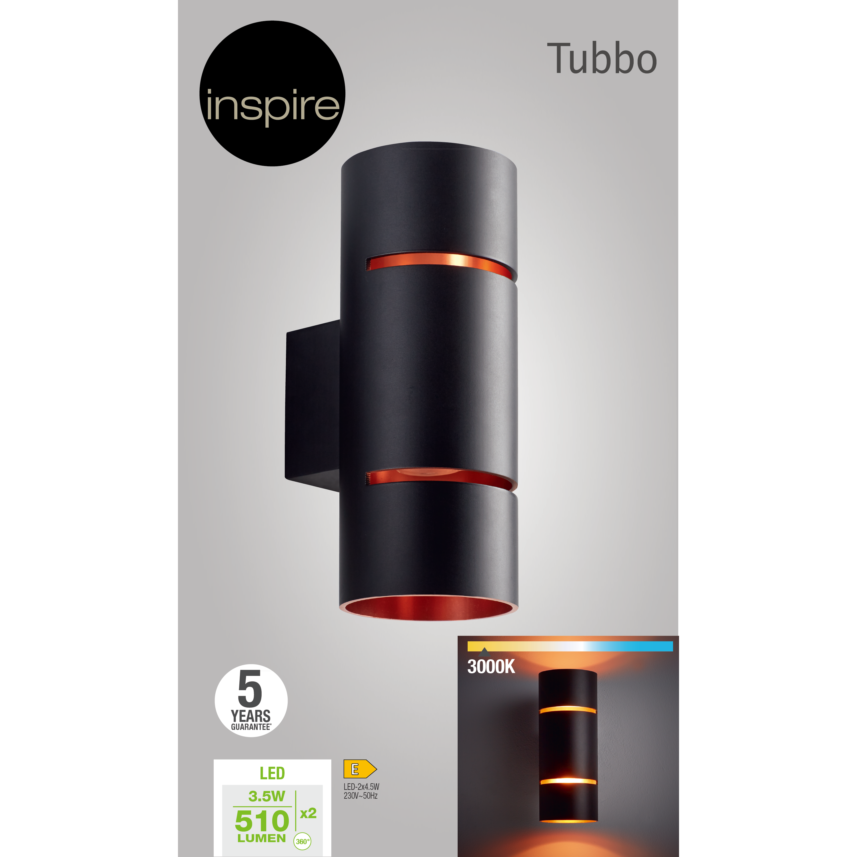 Applique murale LED, fer, noir, Tubbo, INSPIRE - 4