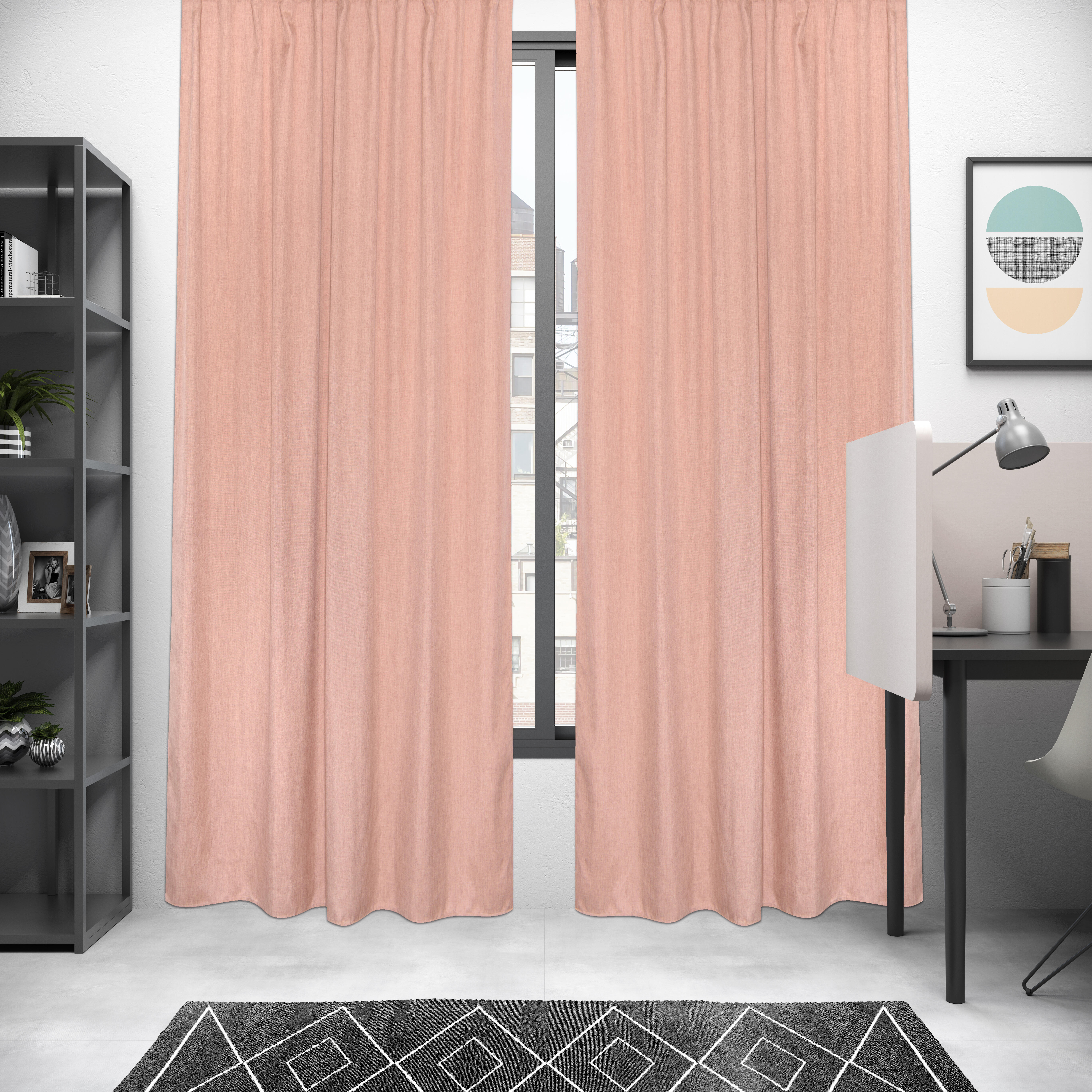 Cortina ollaos semi-opaca Looks poliéster tejido hilo bicolor de 140x280cm liso rosa havana. Incluye cinta termoadhesiva - 9