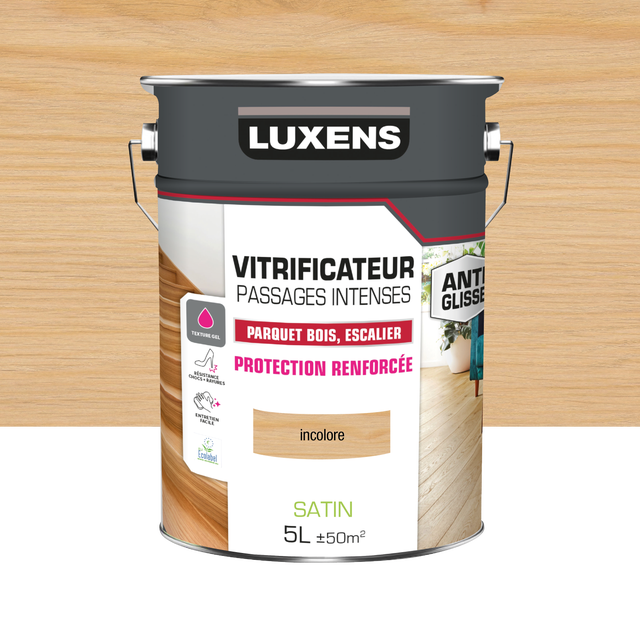 Vitrificateur parquet Passages intenses LUXENS, incolore satiné 5L