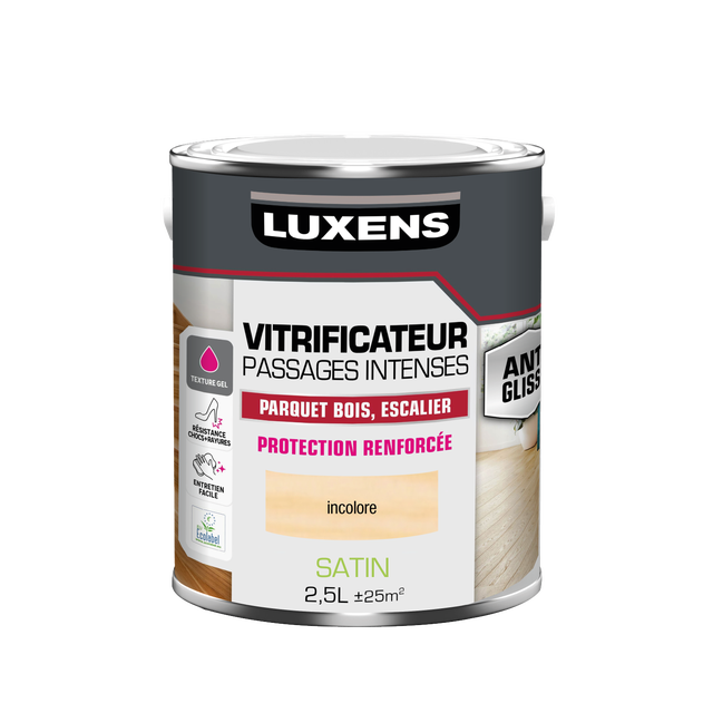 Vitrificateur parquet Passages intenses LUXENS, incolore satiné 2.5L