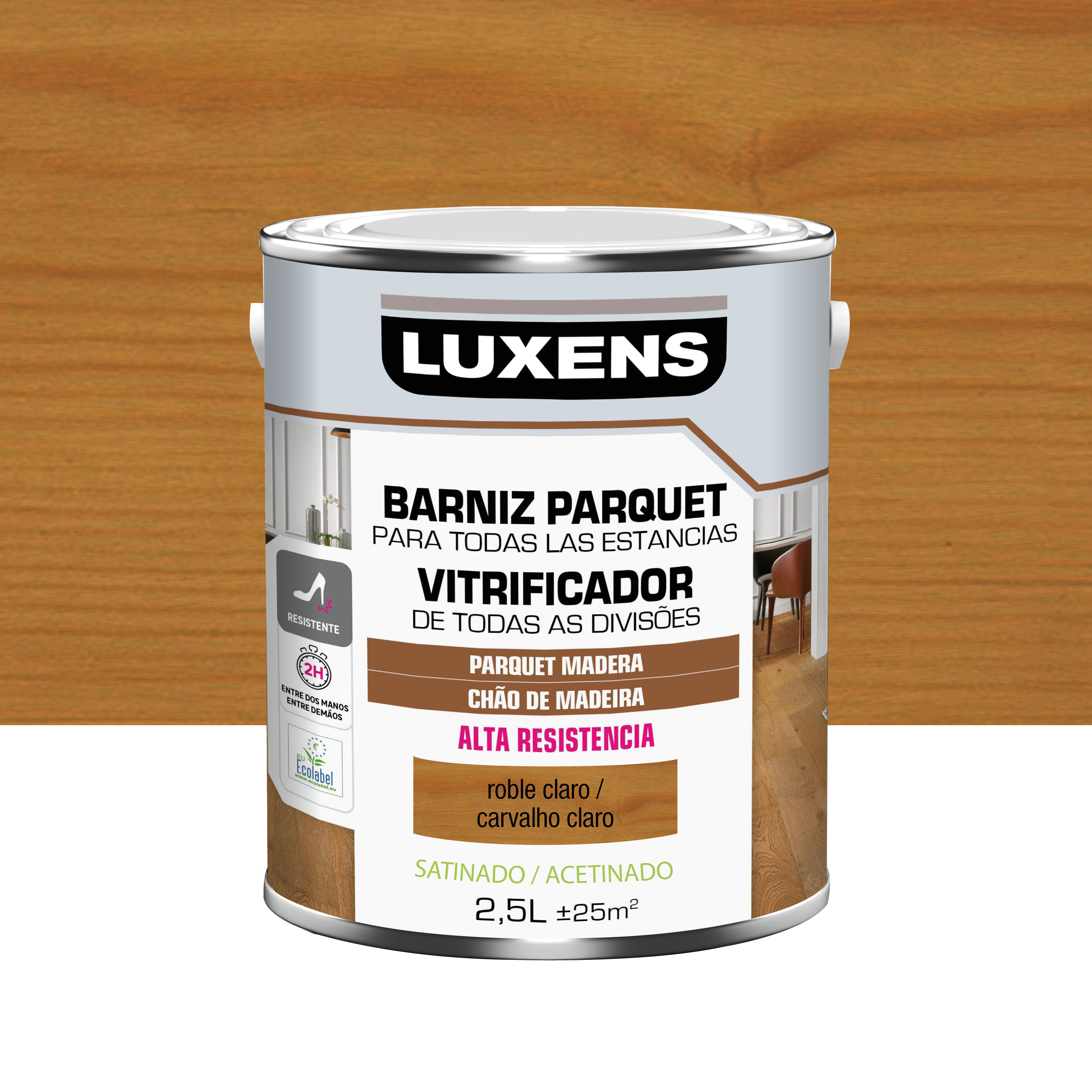 Barniz al agua parquet satinado luxens 2.5l roble claro