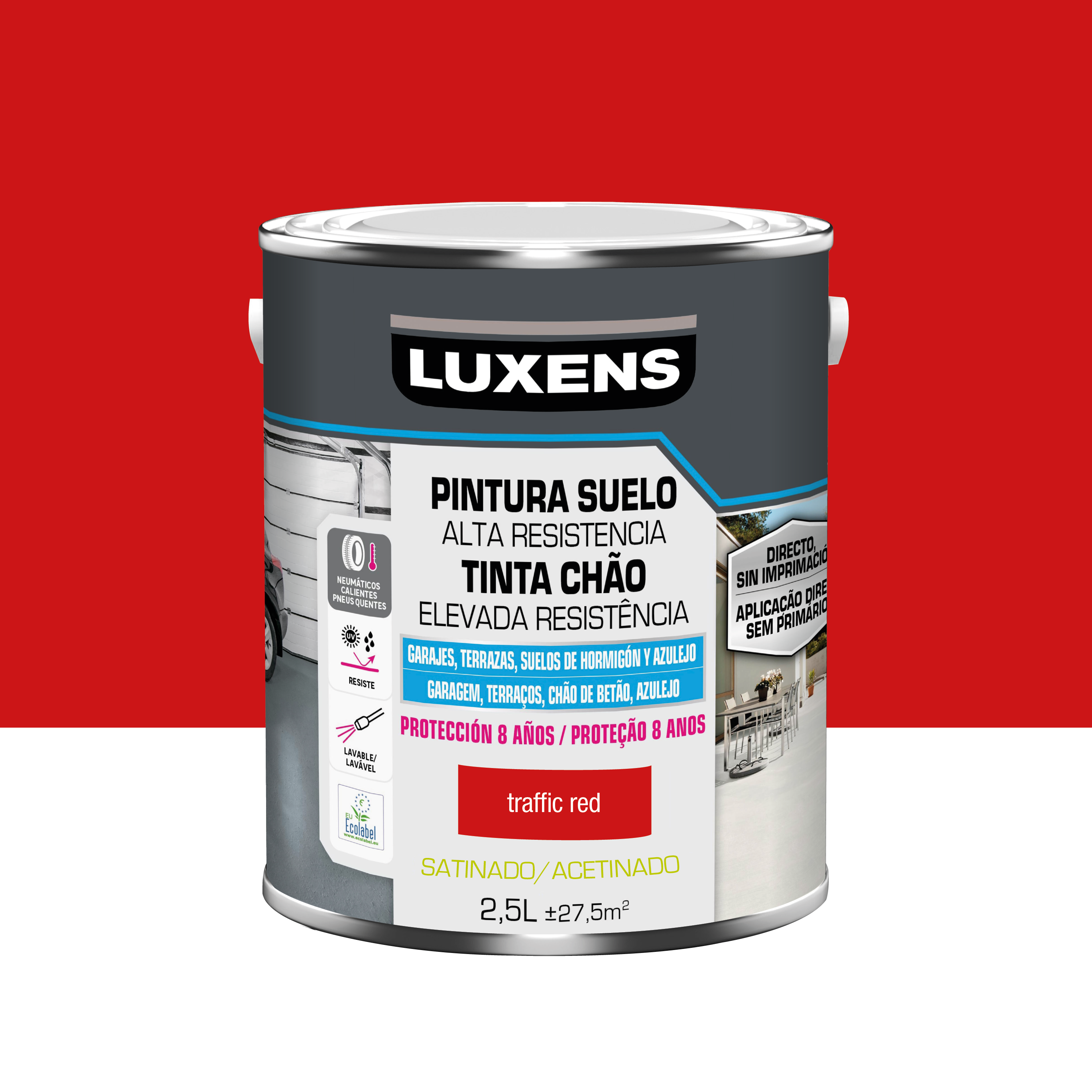 Pintura para suelos tráfico intenso satinado luxens 2.5l rojo