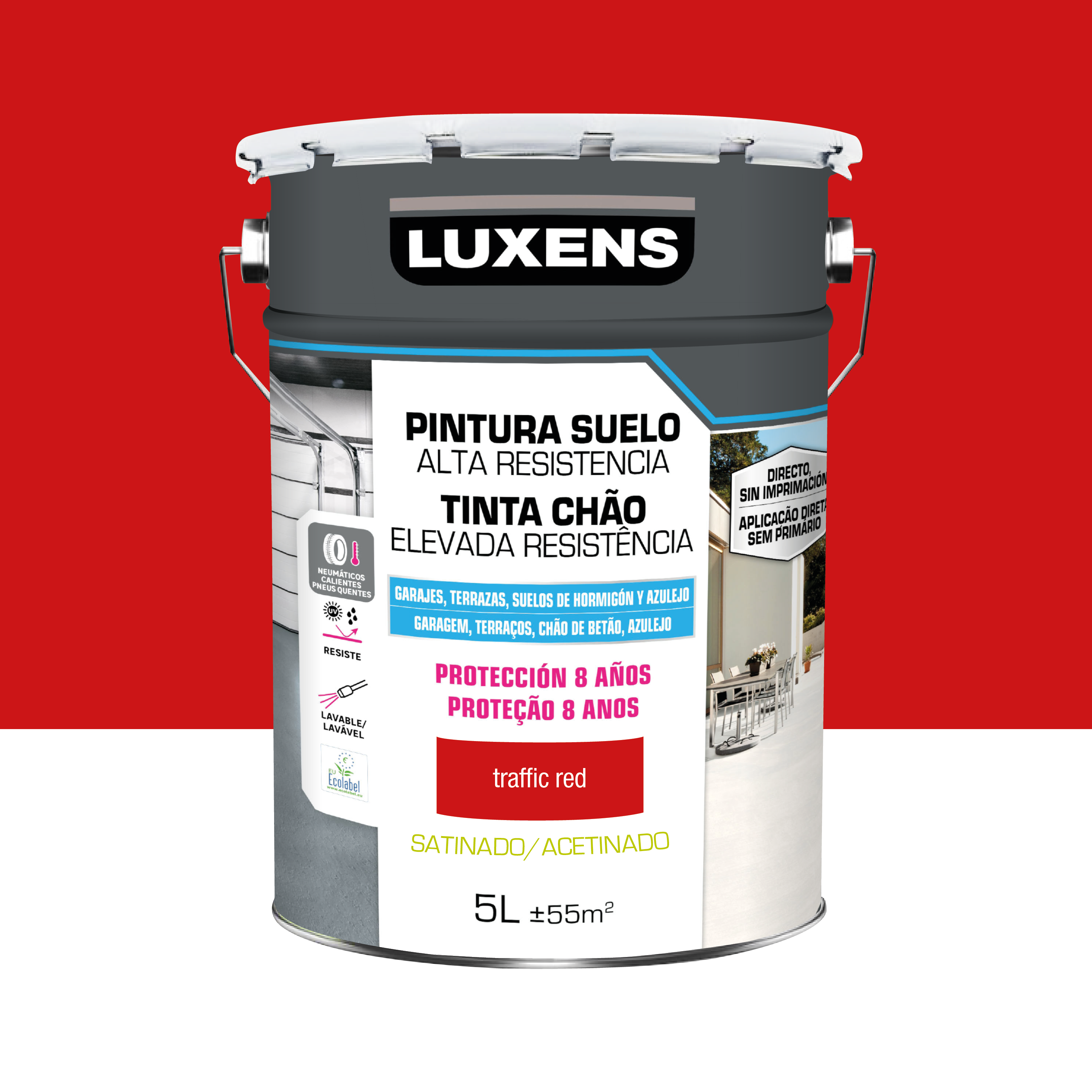 Pintura para suelos tráfico intenso satinado luxens 5l rojo