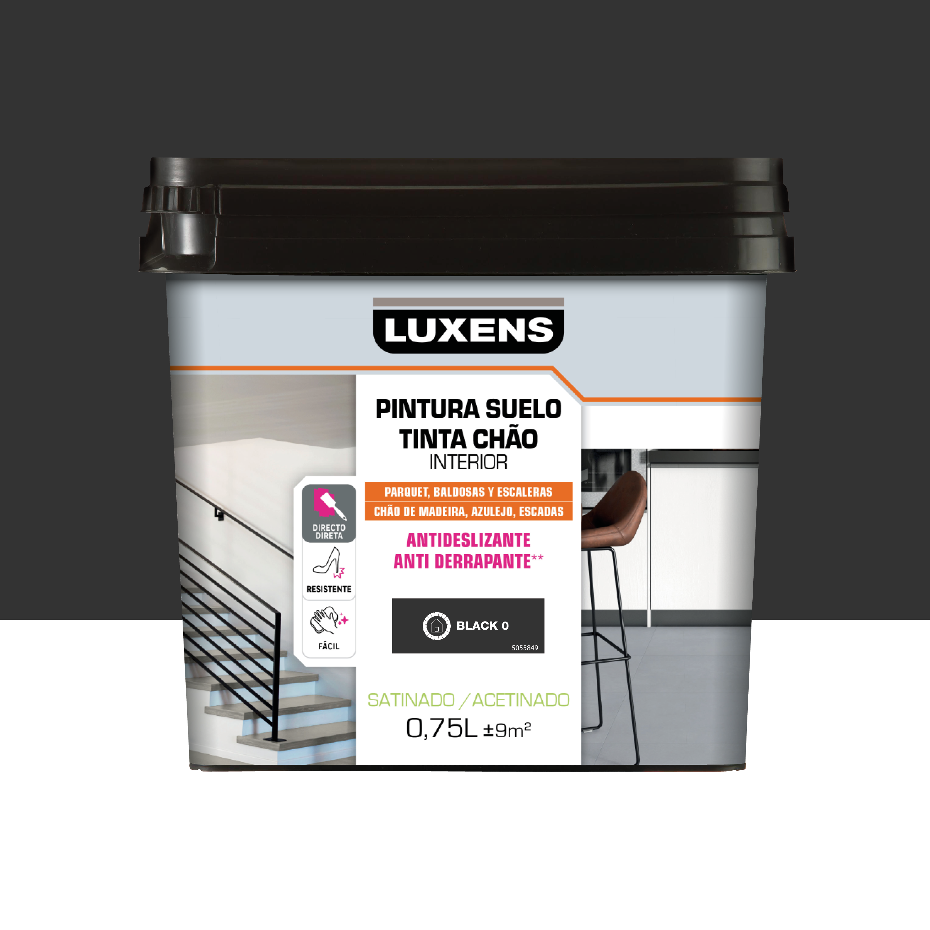 Pintura al agua suelo interior satinado luxens 750ml black