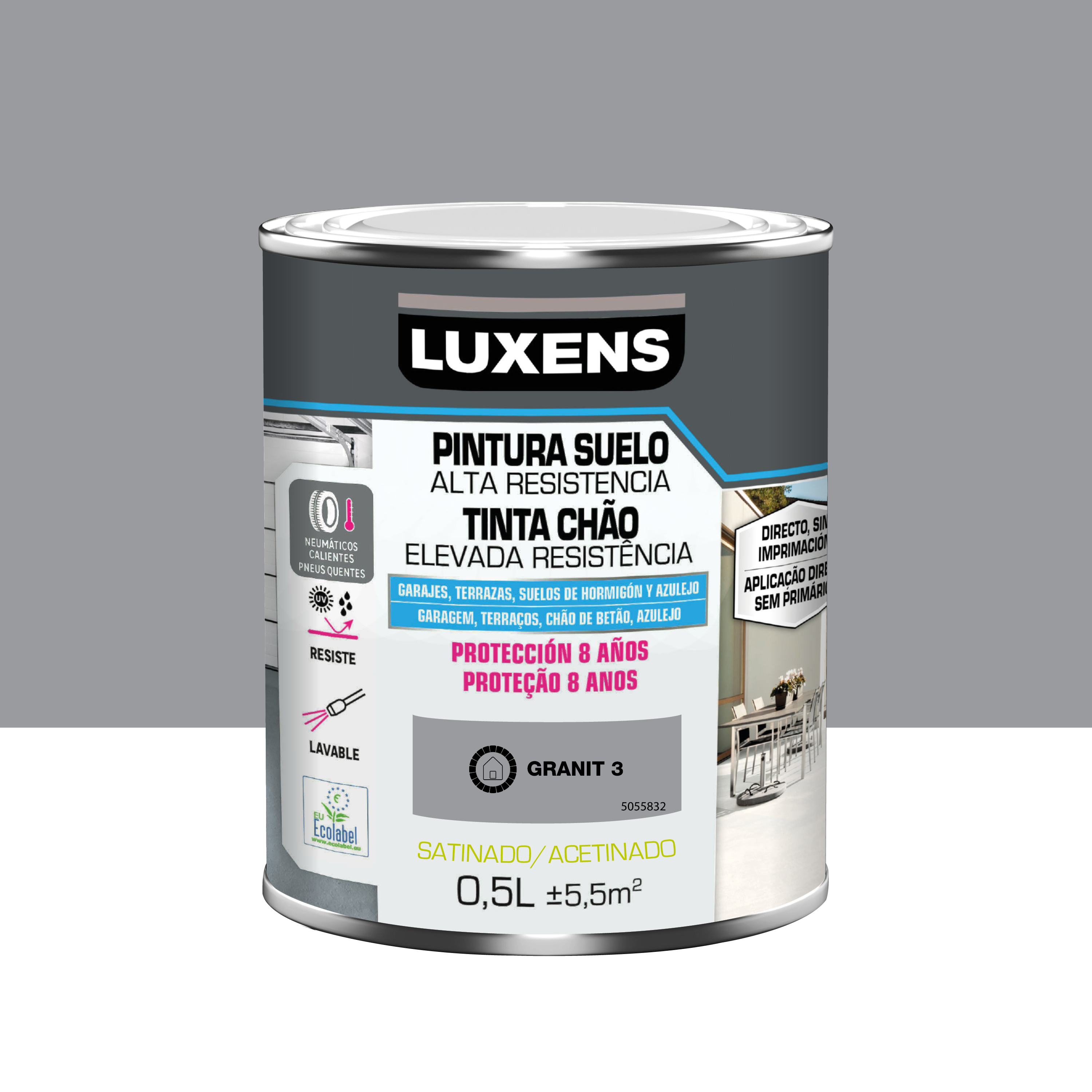 Pintura para suelos tráfico intenso satinado luxens 500ml gris