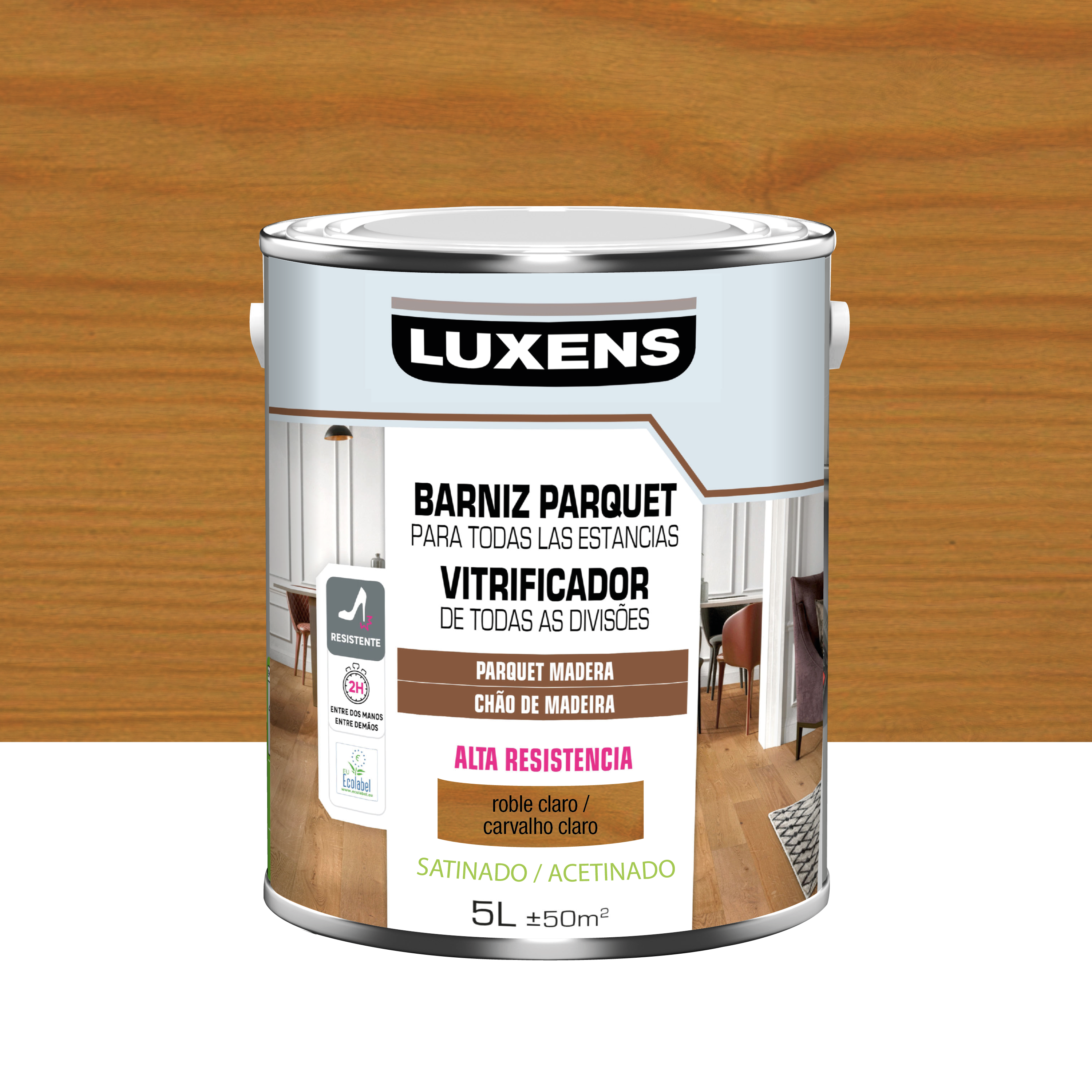 Barniz al agua parquet satinado luxens 5l roble claro