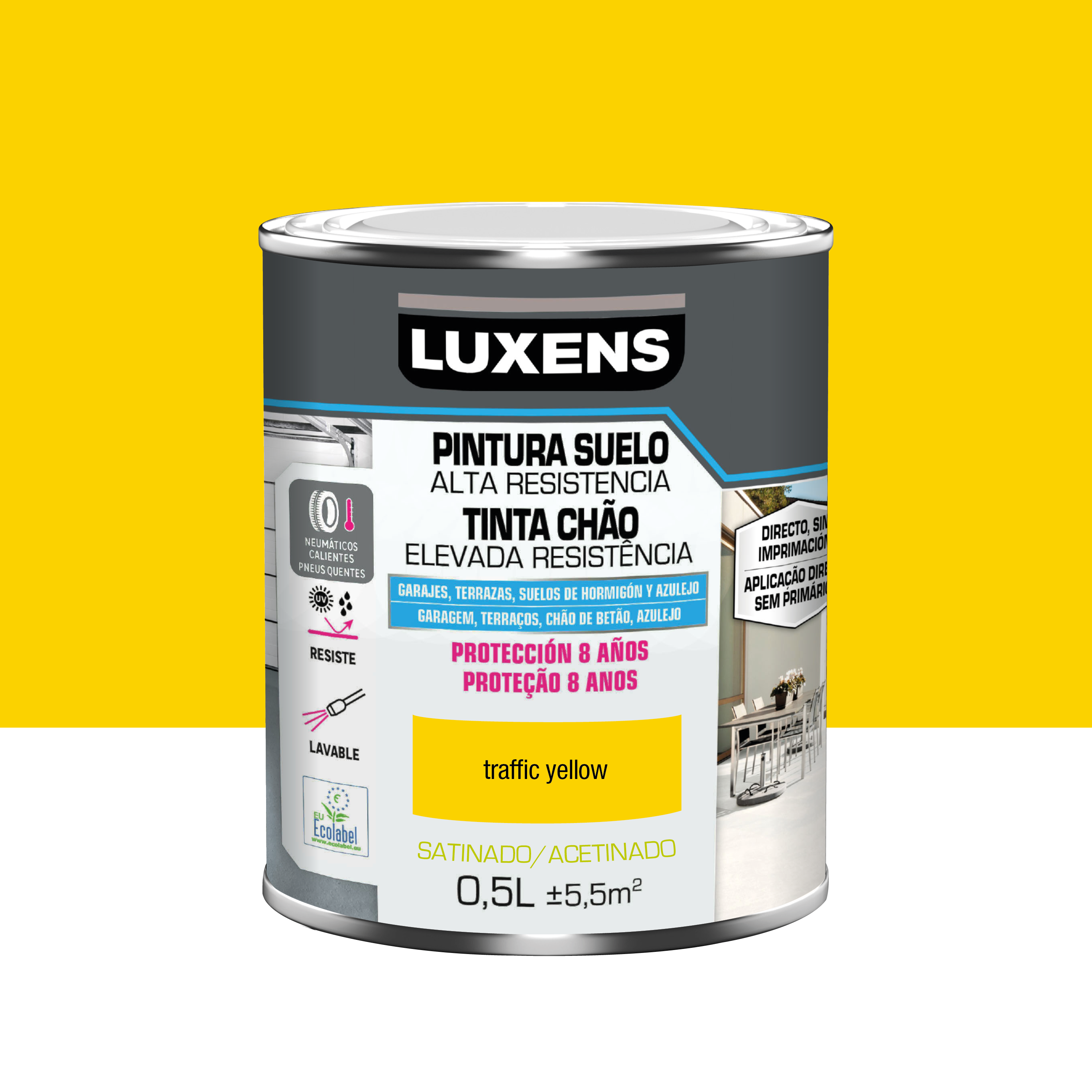 Pintura para suelos tráfico intenso satinado luxens 500ml amarillo