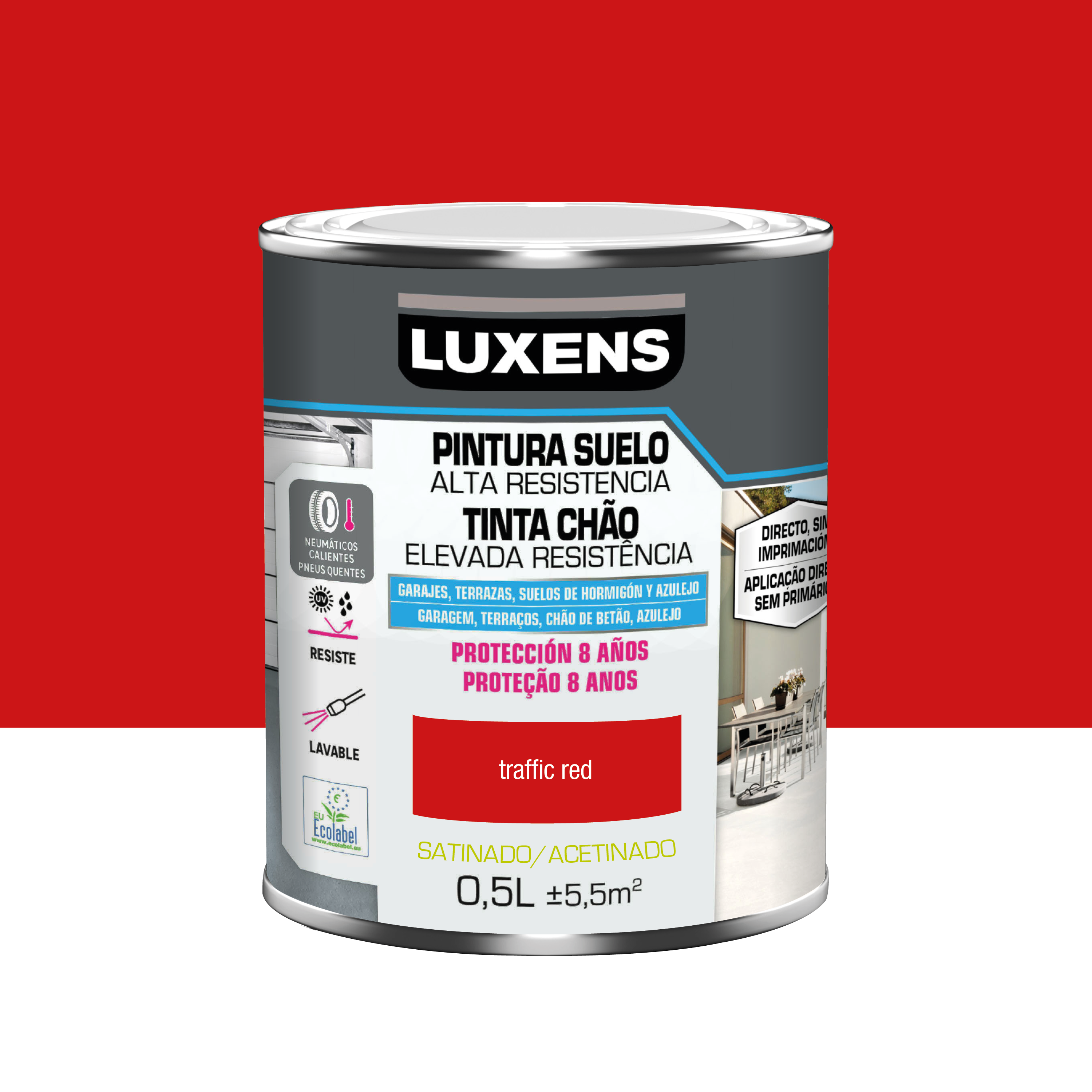 Pintura para suelos tráfico intenso satinado luxens 500ml rojo