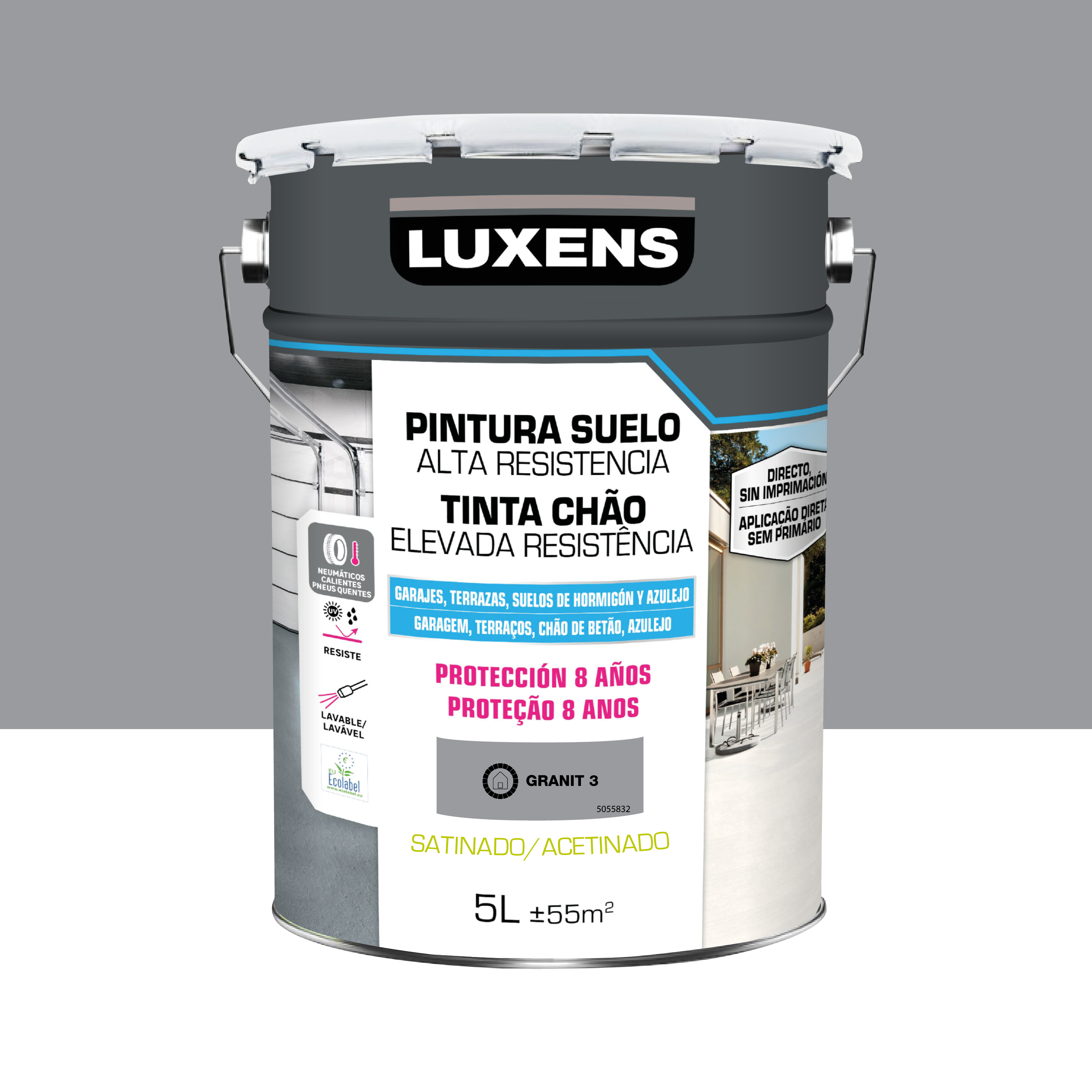 Pintura para suelos tráfico intenso satinado luxens 5l gris