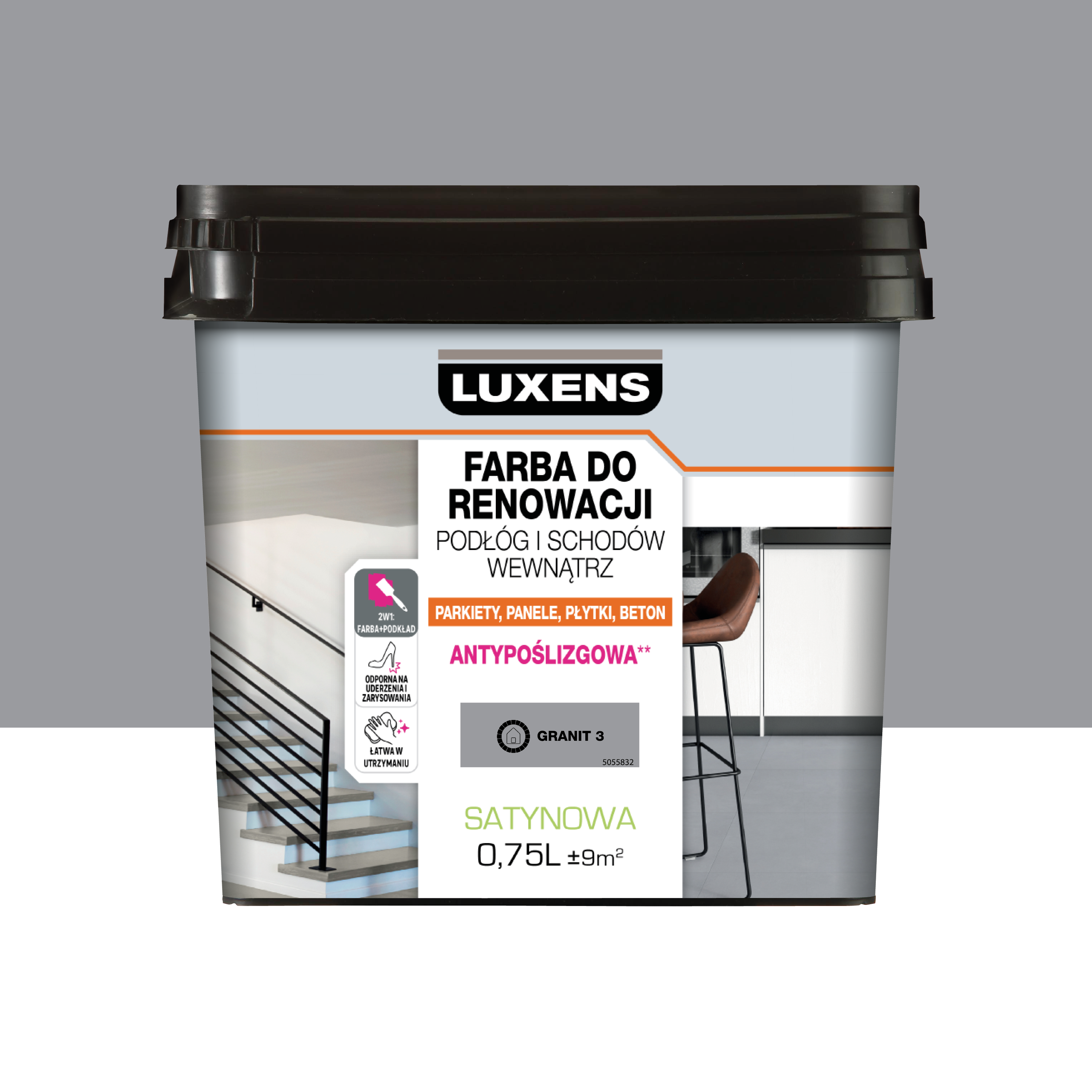 Farba do podłóg renowacyjna 0.75 l Granit 3 satyna Luxens