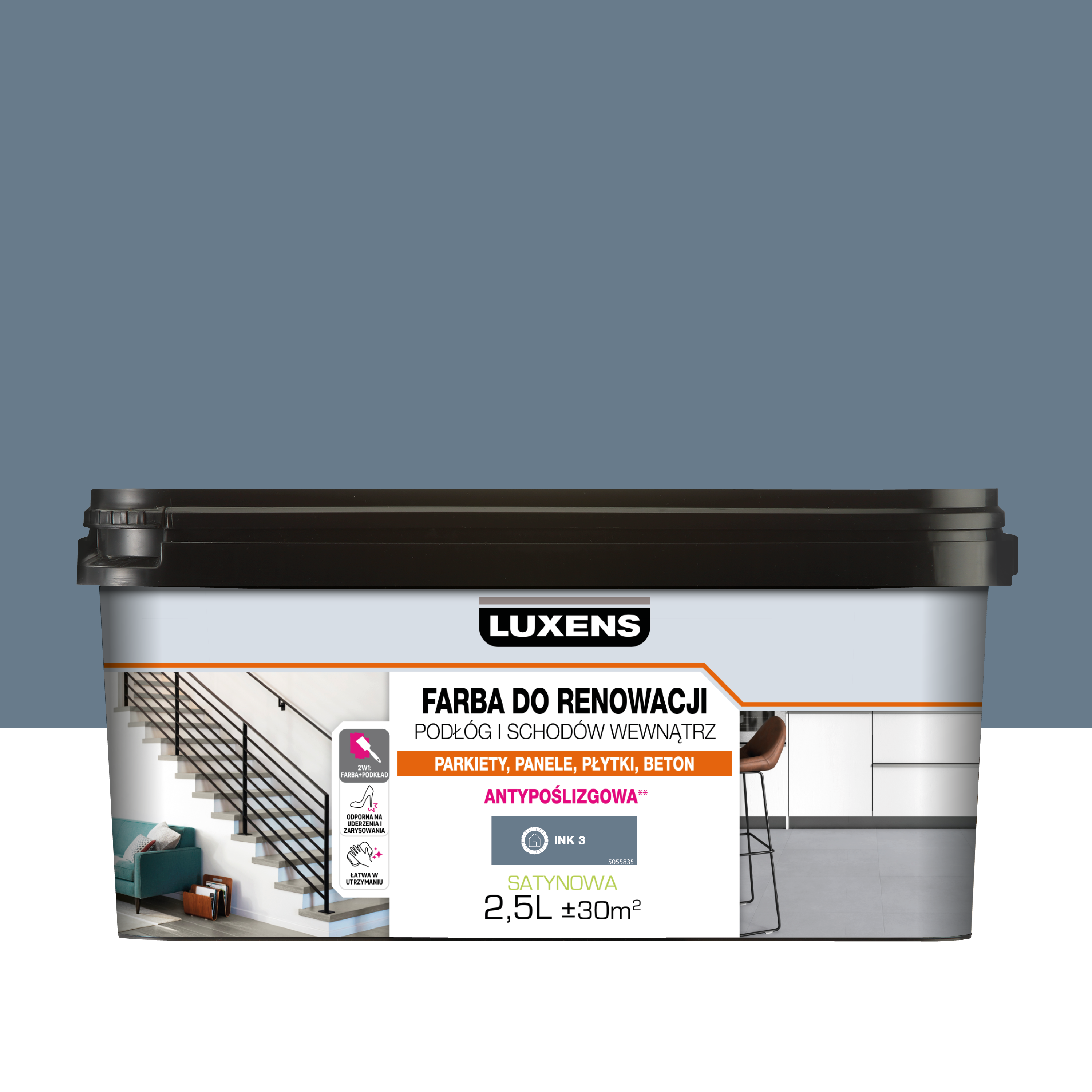 Farba do podłóg renowacyjna 2.5 l Ink 3 satyna Luxens