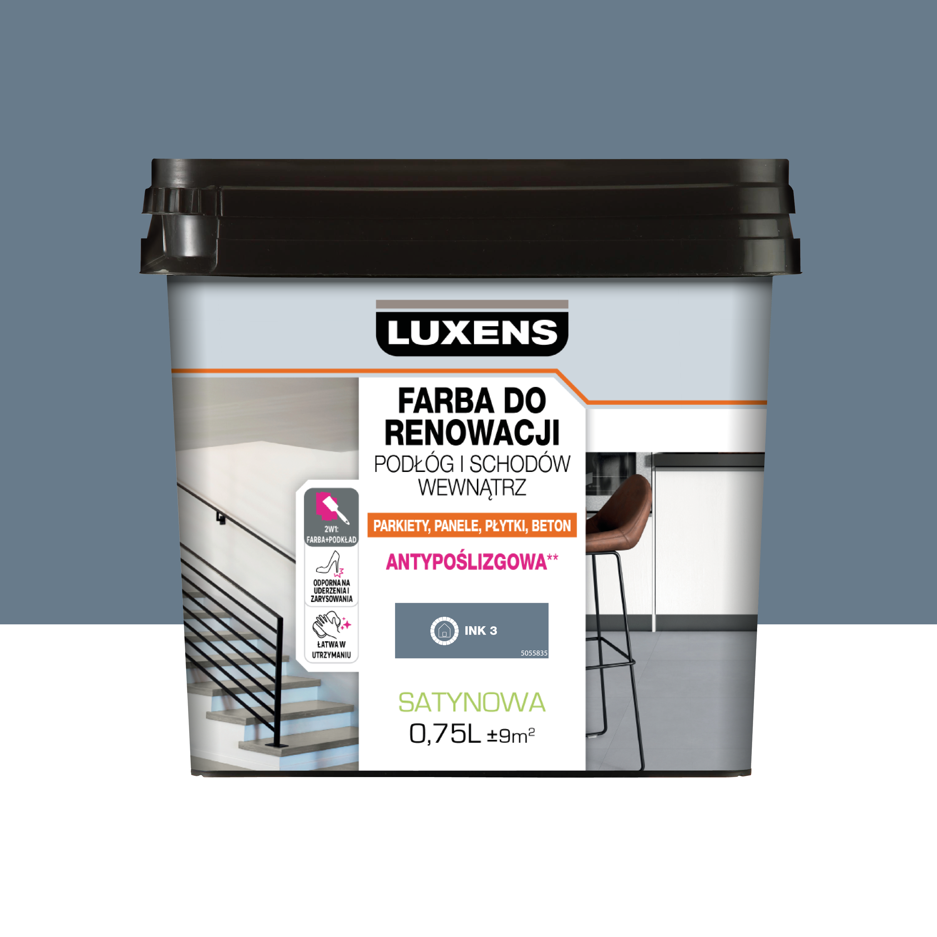 Farba do podłóg renowacyjna 0.75 l Ink 3 satyna Luxens