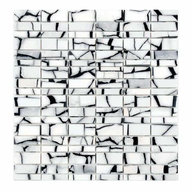 Piastrella Mosaico in pietra Fragments Stracciatella bianco lucido L 30 x L 30.5 cm