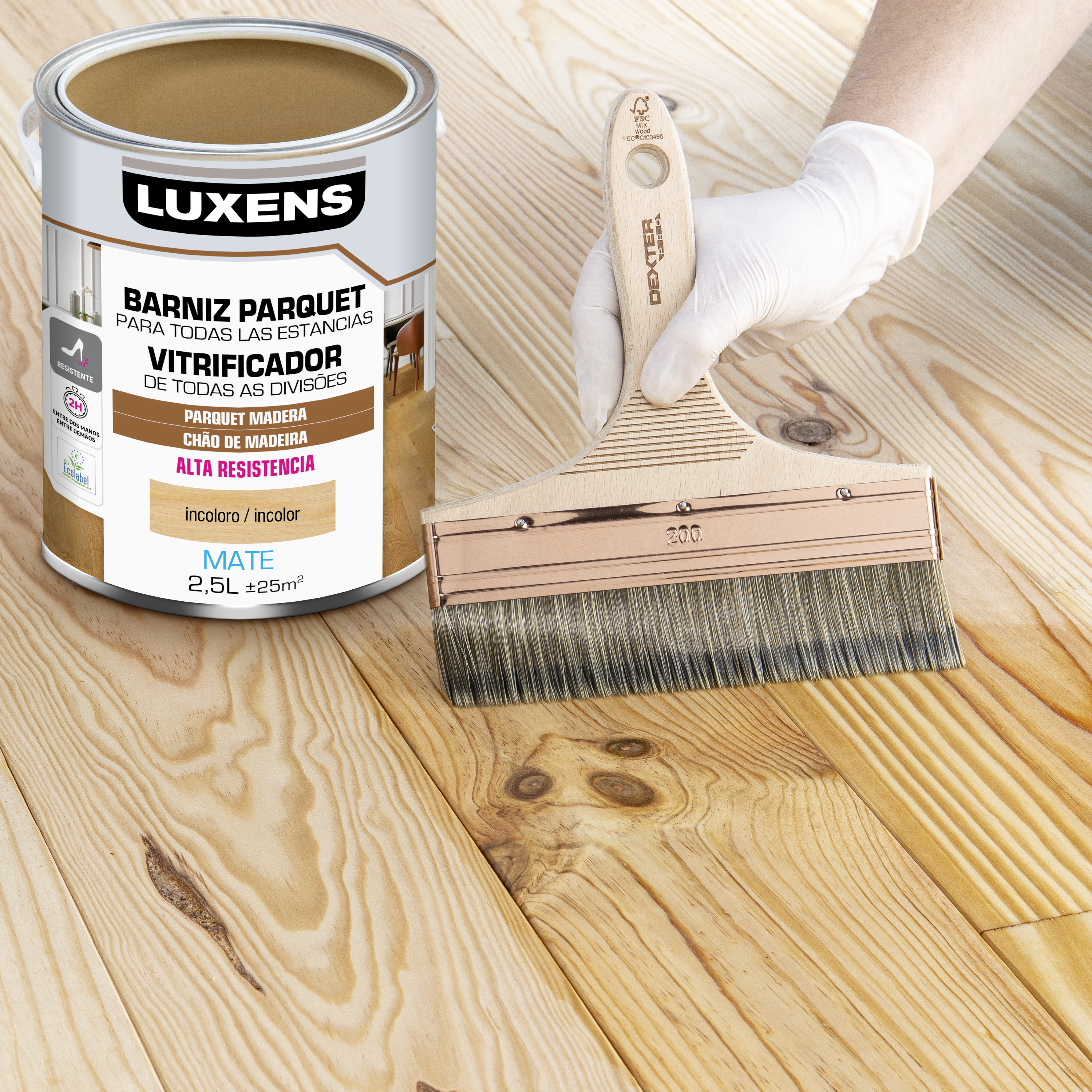 Barniz para parquet LUXENS incoloro, acabado satinado de 750 ml. Base agua. - 3