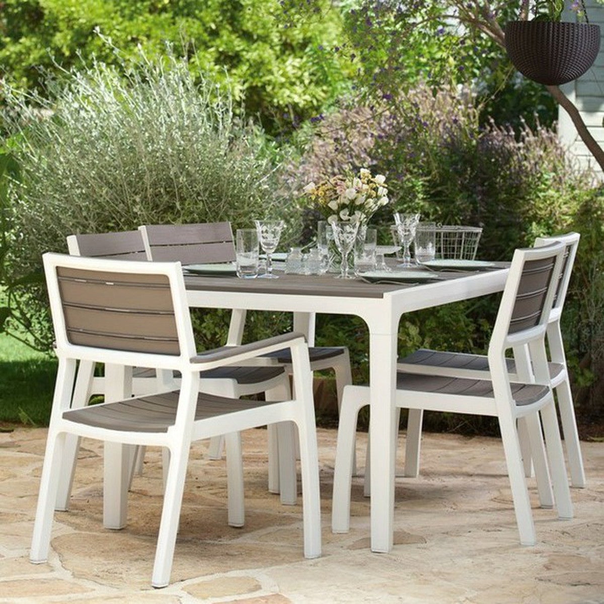 Sedia da giardino con braccioli Harmony KETER, struttura e seduta in polipropilene beige - 3