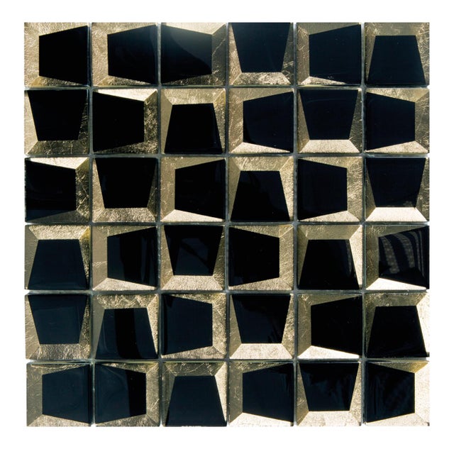 Piastrella Mosaico in vetro Parentesi nero e oro lucido L 30 x L 30cm x Sp. 8 mm, 11 pezzi