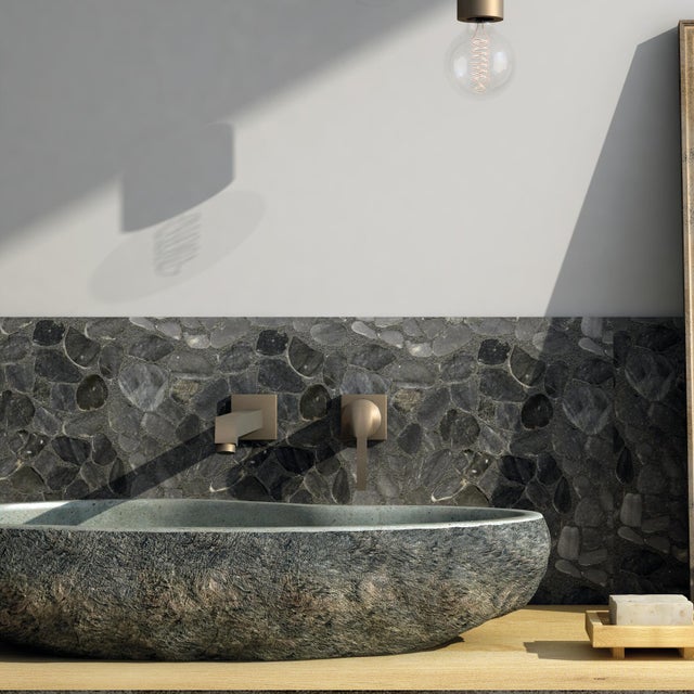 Piastrella Mosaico in ceramica Ciottolo Piatto Nero nero opaco L 30 x L 30cm x Sp. 8 mm