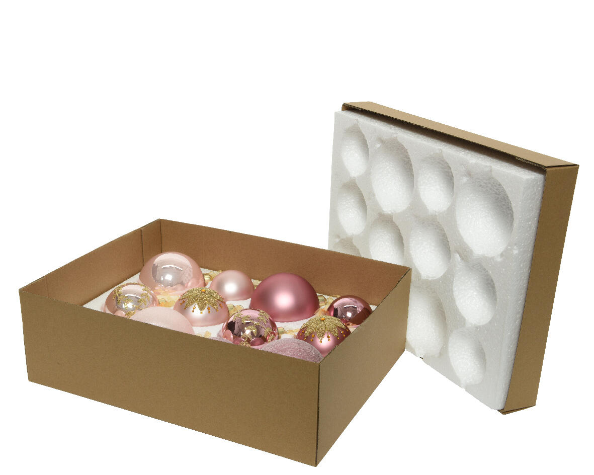 Set di palline natalizie in vetro rosa confezione da 12 pezzi - 2