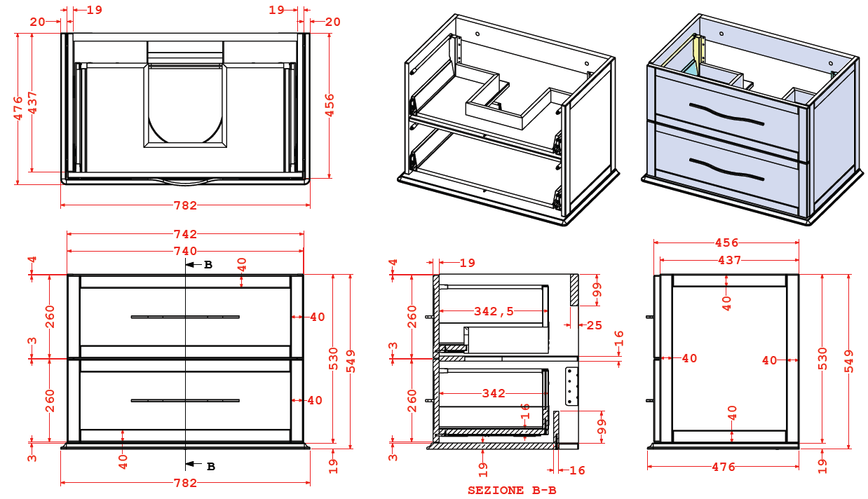 Mobile da bagno sospeso sotto lavabo L 74 x H 55 x P 46 cm bianco laccato opaco, 2 cassetti BADEN HAUS Tiffany - 3