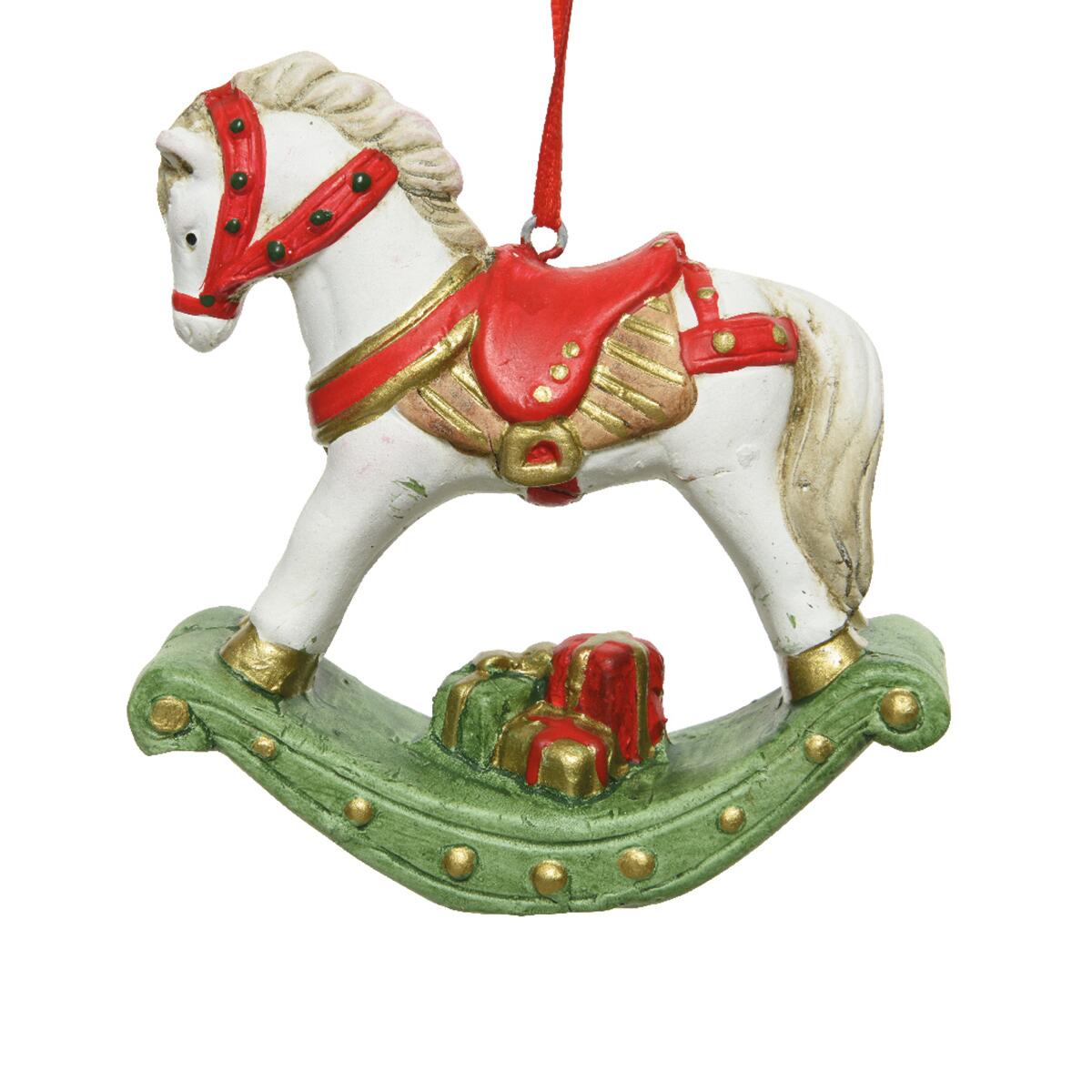 Cavallo A Dondolo In Legno Decorazione Natalizia - Rosso, Bianco, Verde, 21 Cm, Stile Rustico E Nostalgico - Foto 5