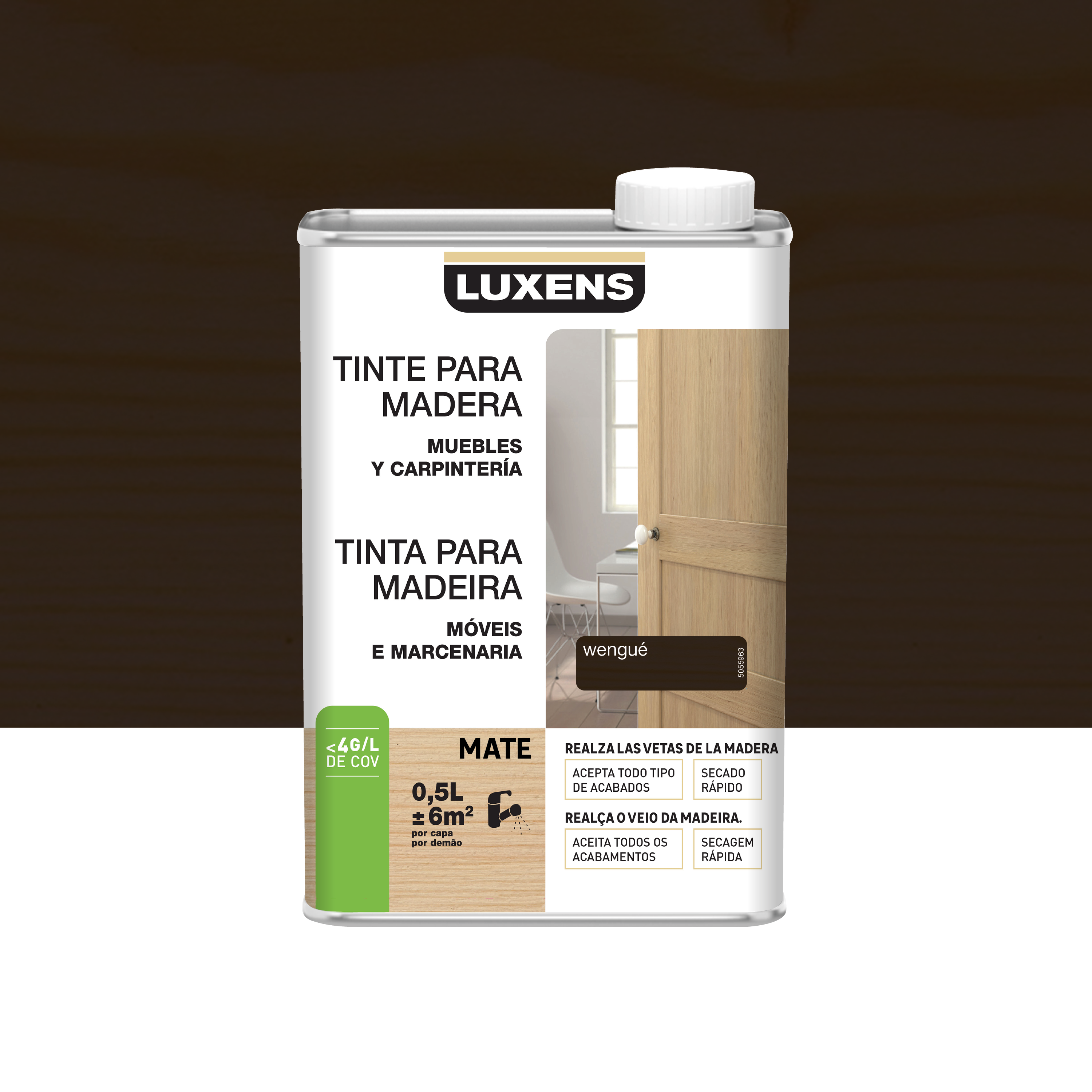 Tinte para la madera mate al agua luxens 500ml wengue
