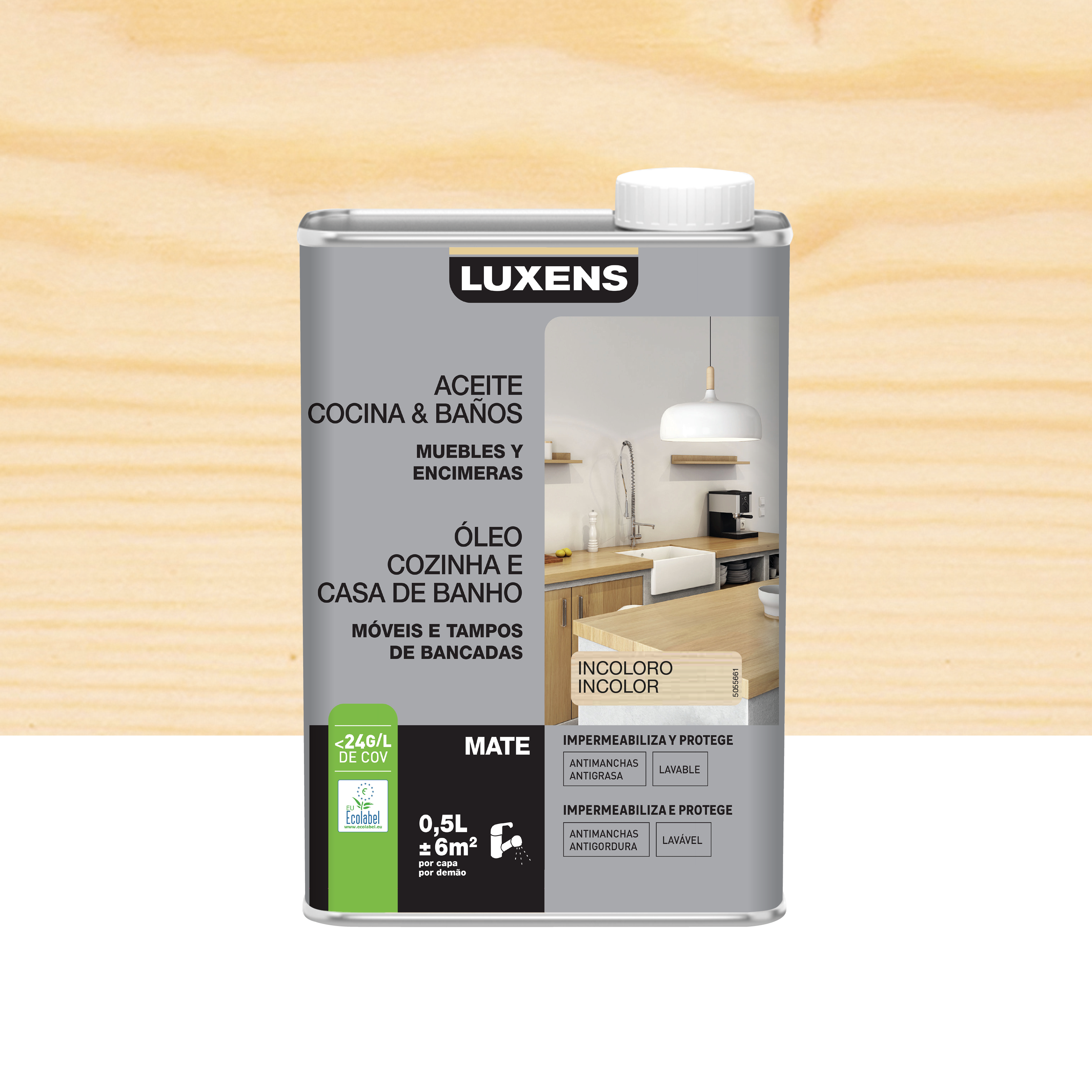 Aceite al agua muebles, encimeras de cocinas y baños mate LUXENS 500ml ...