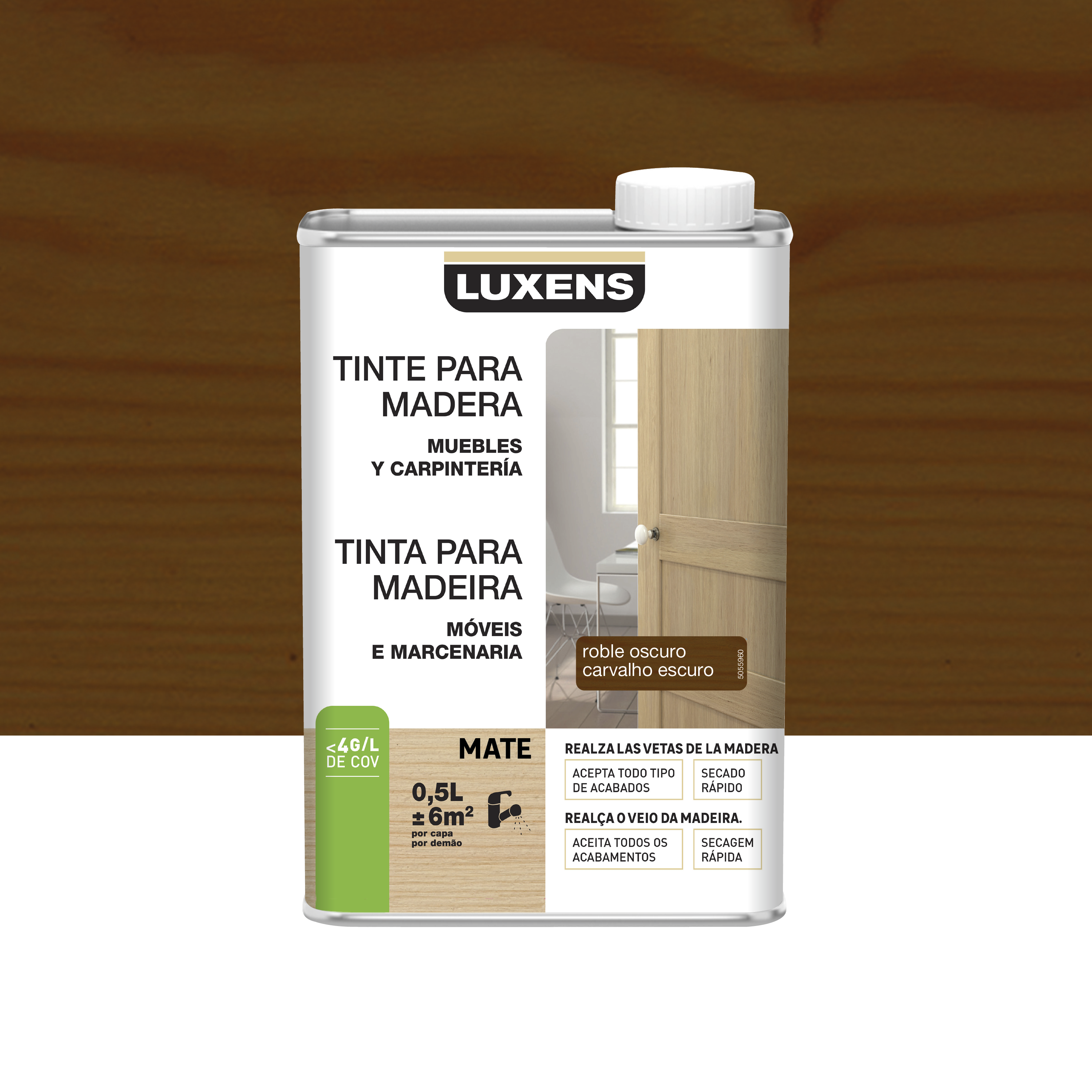 Tinte para la madera mate al agua luxens 500ml roble oscuro