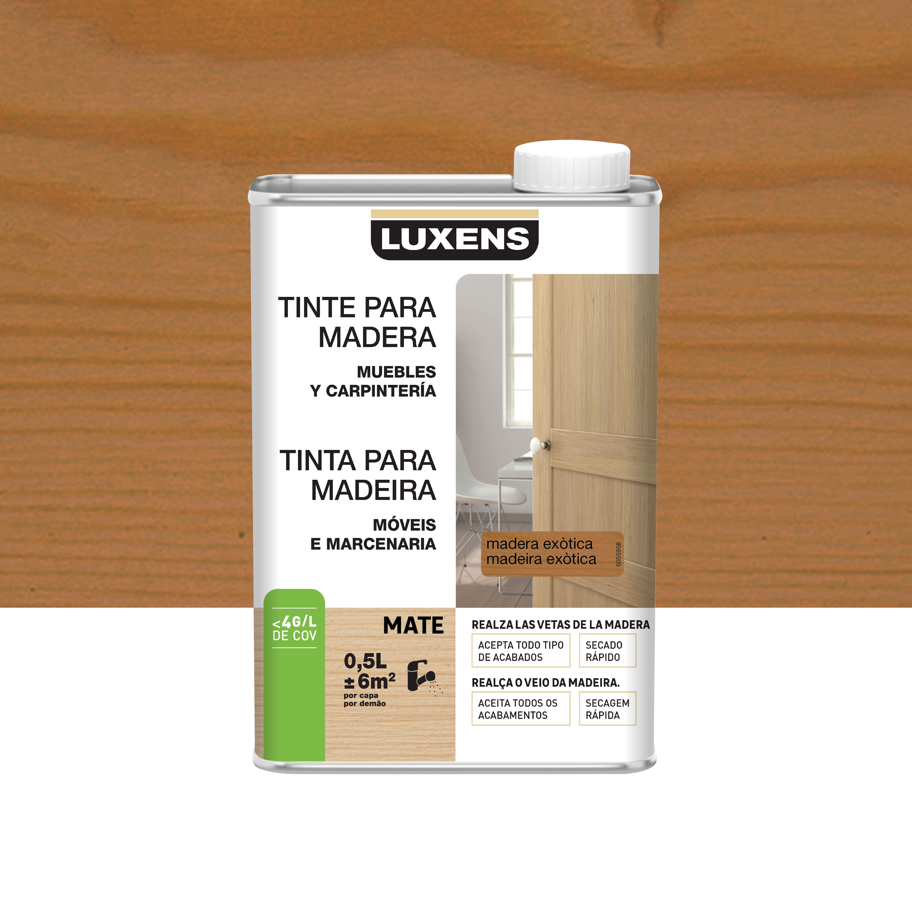 Tinte para la madera mate al agua luxens 500ml madera exótica