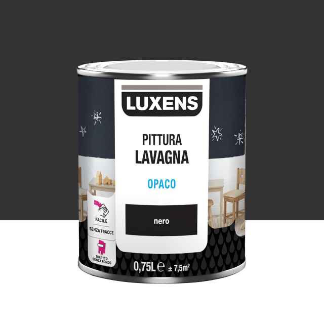 Pittura per interni per parete e porta lavagna, LUXENS muri, legno, ferro nero opaco, 0.75 L