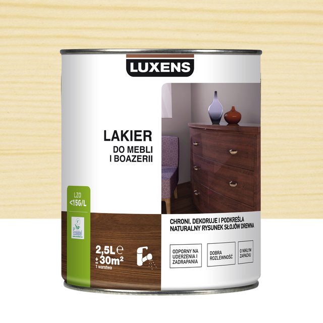 Lakier DO MEBLI I BOAZERII 2.5 l Bezbarwny Satyna LUXENS