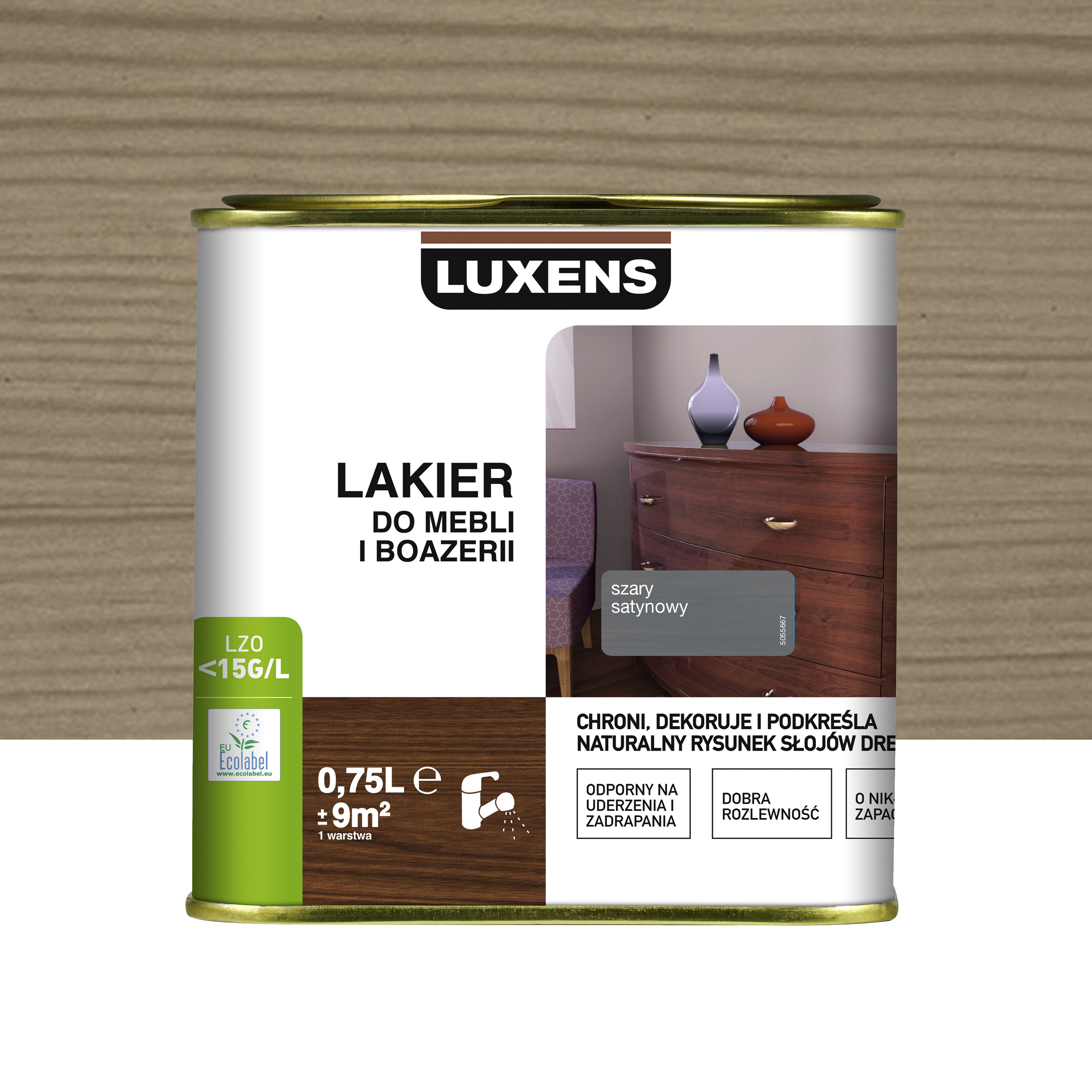 Lakier do mebli i boazerii 0.75 l Szary Satyna Luxens