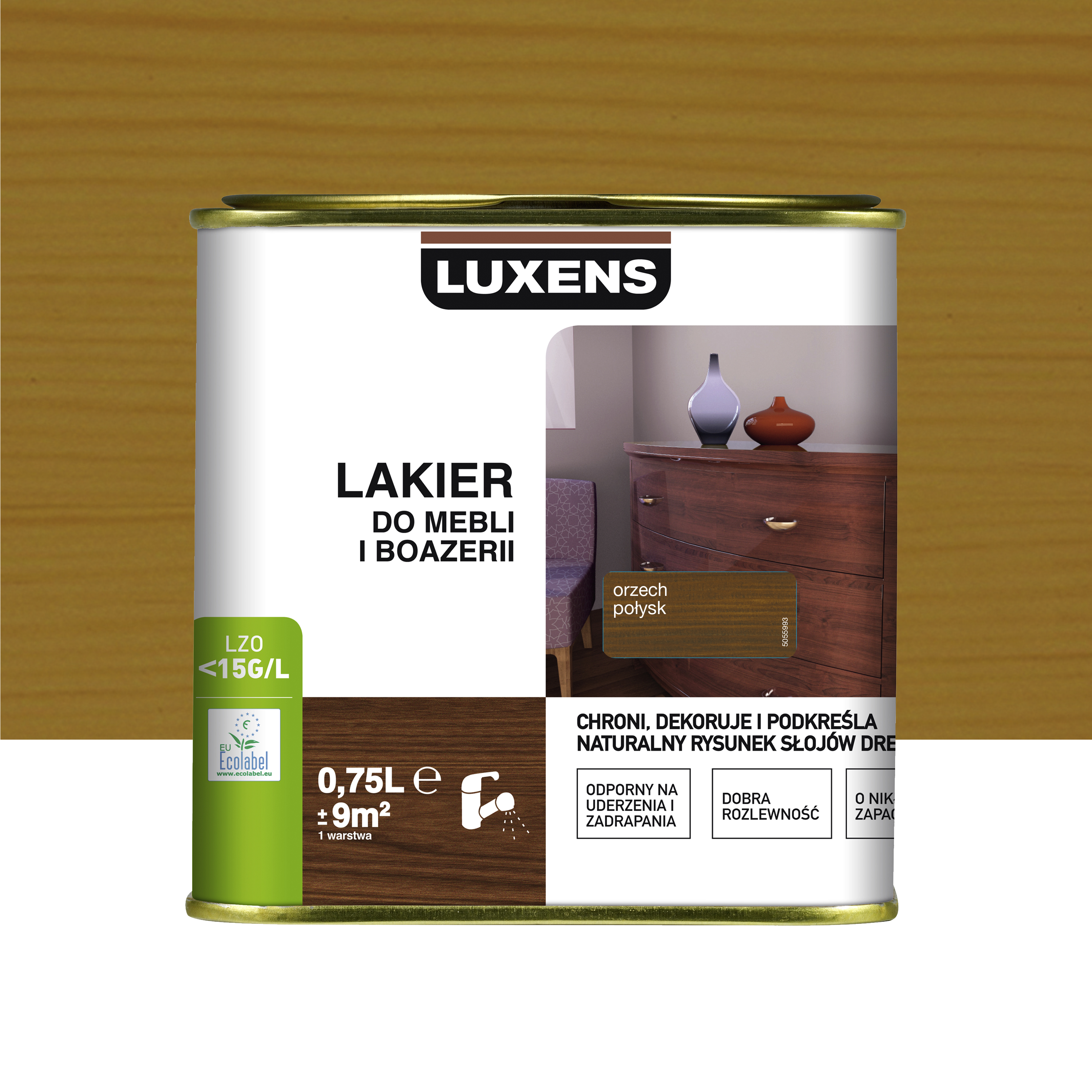 Lakier do mebli i boazerii 0.75 l Orzech Połysk Luxens
