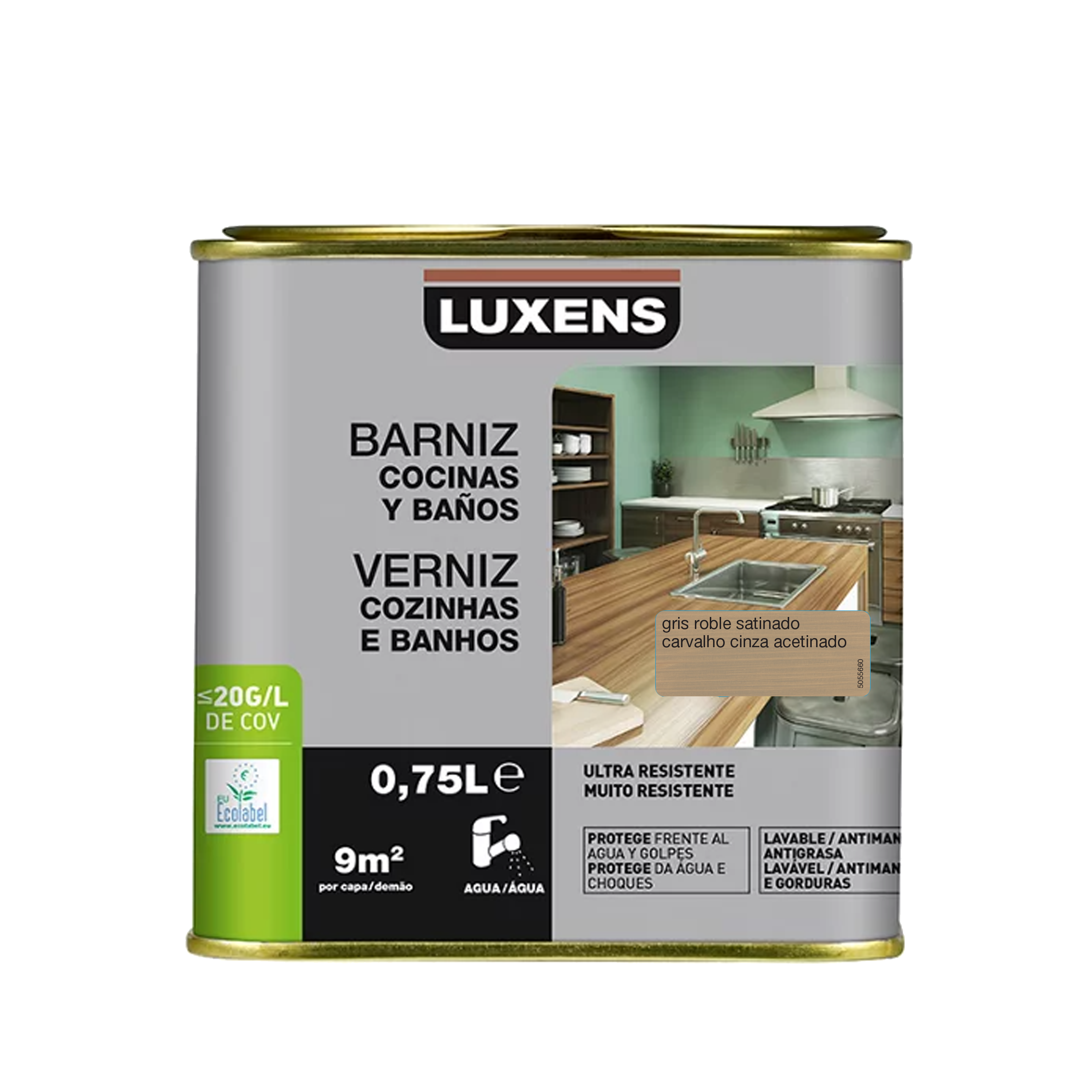 Barniz al agua para cocinas y baños satinado LUXENS 750m roble gris - 2
