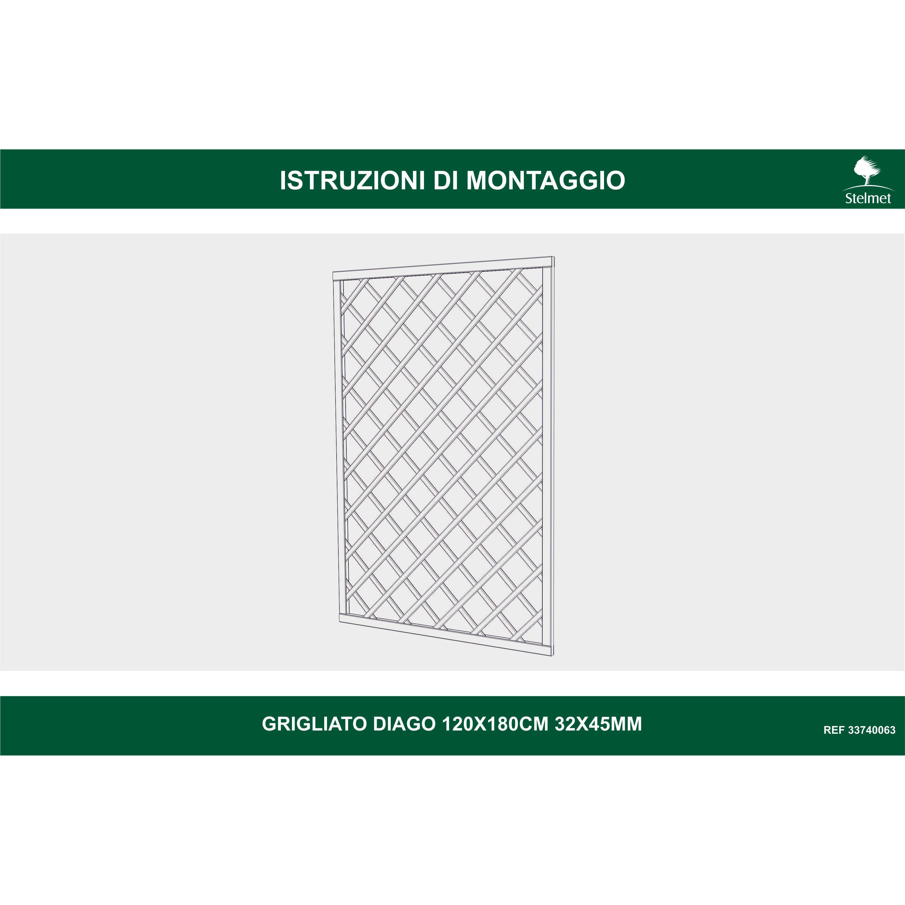 Traliccio grigliato fisso in legno pino L 120 X H 180 cm, Sp 32 mm Diagonale maglia 120x120 mm - 5