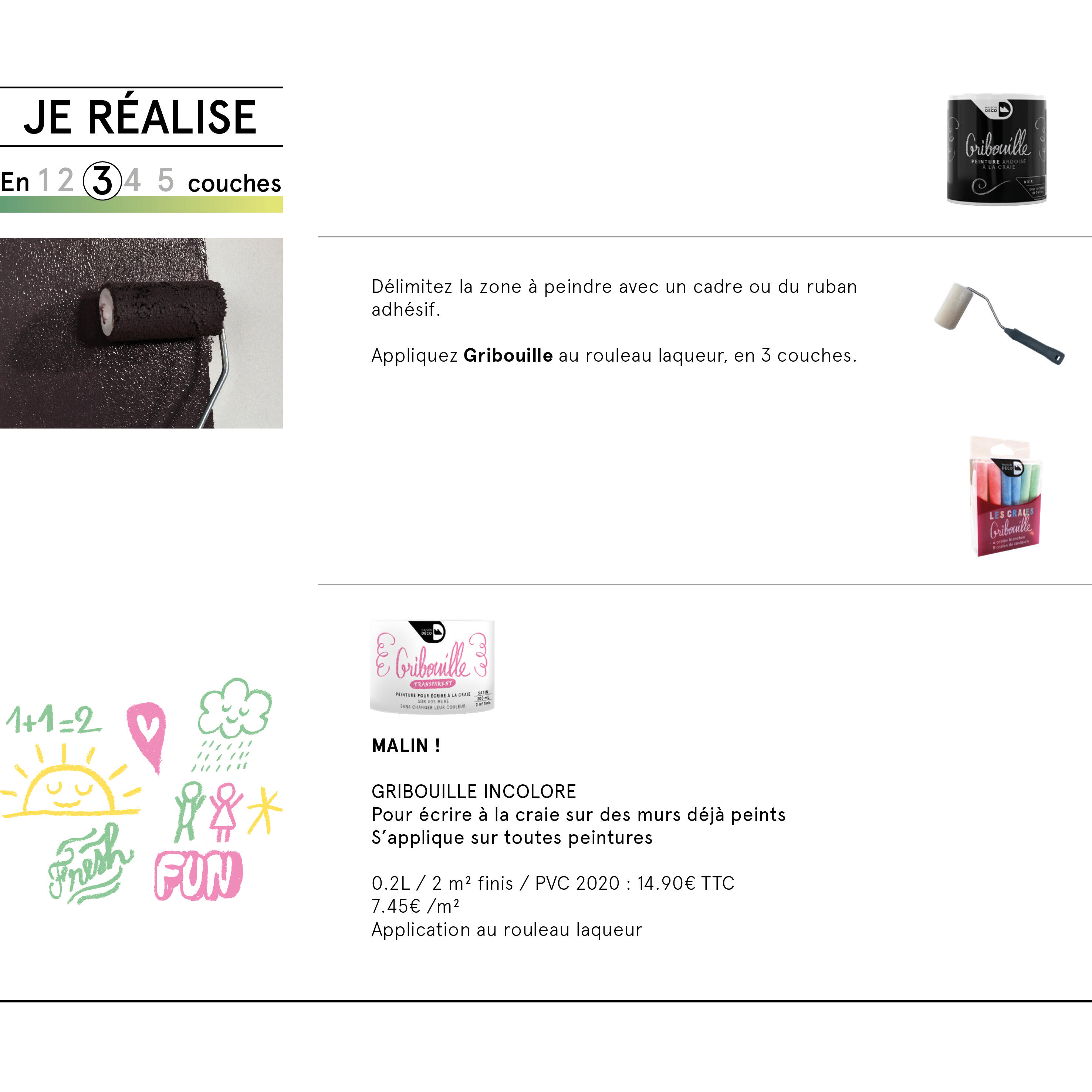 Peinture tableau craie vert mat MAISON DECO Gribouille 0.5 l - 4