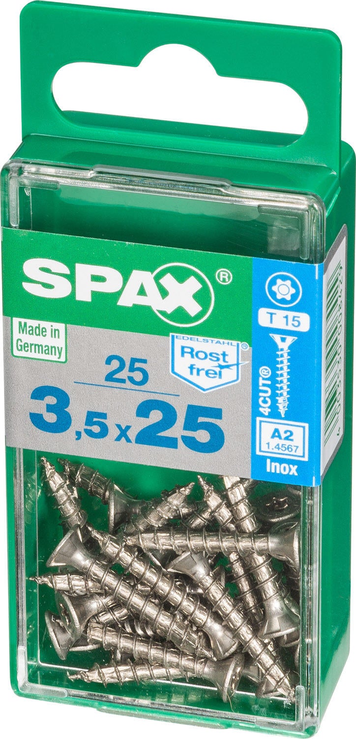 25 vis acier inoxydable tête fraisée t-star+ SPAX, Ø3.5 x L.25 mm - 3