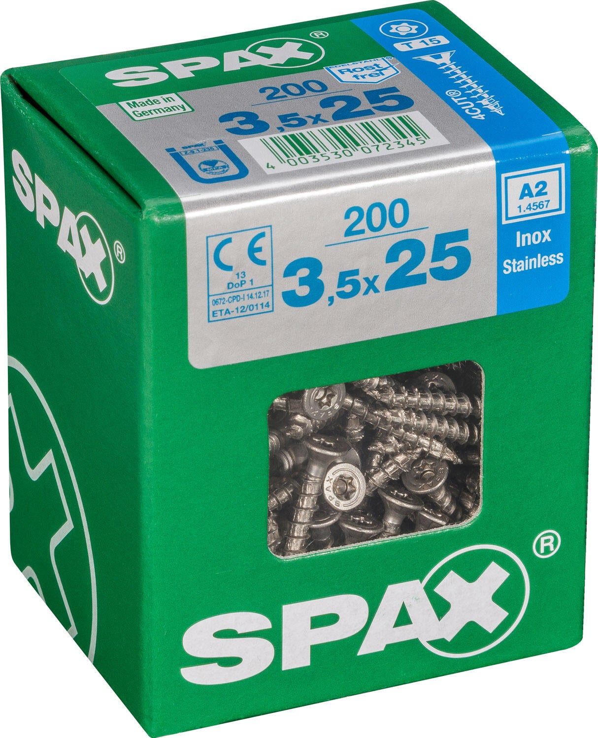 200 vis acier tête fraisée t-star+ SPAX, Ø3.5 x L.25 mm - 2