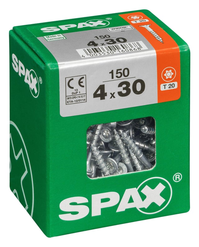 150 vis acier tête fraisée t-star+ SPAX, Ø4 x L.30 mm