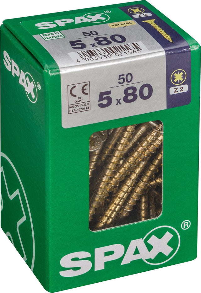 50 vis acier tête plate pozidriv SPAX, Ø5 x L.80 mm