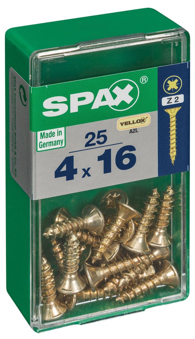25 vis acier tête fraisée pozidriv SPAX, Ø4 x L.16 mm