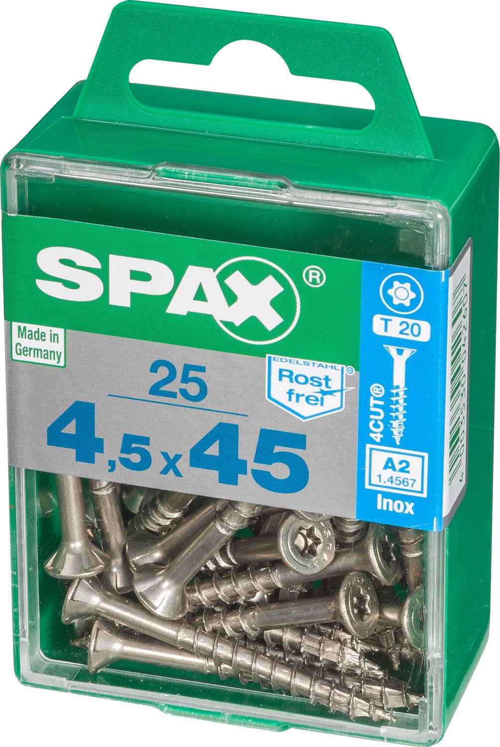 25 vis acier inoxydable tête fraisée t-star+ SPAX, Ø4.5 x L.45 mm - 4